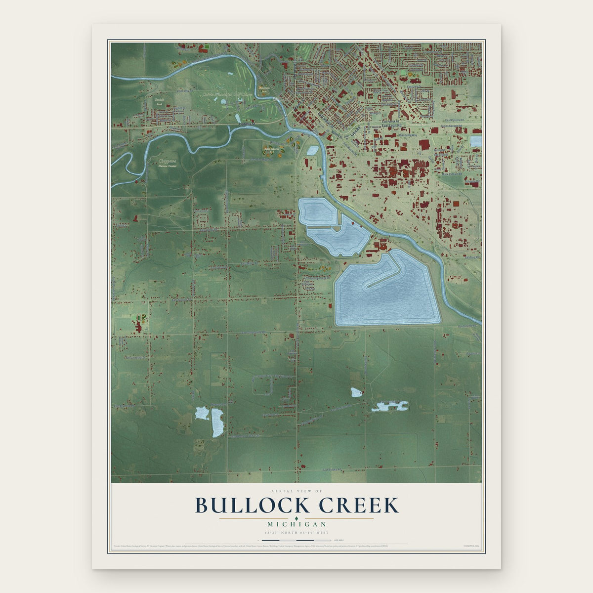 Bullock Creek, Michigan map print, the full design