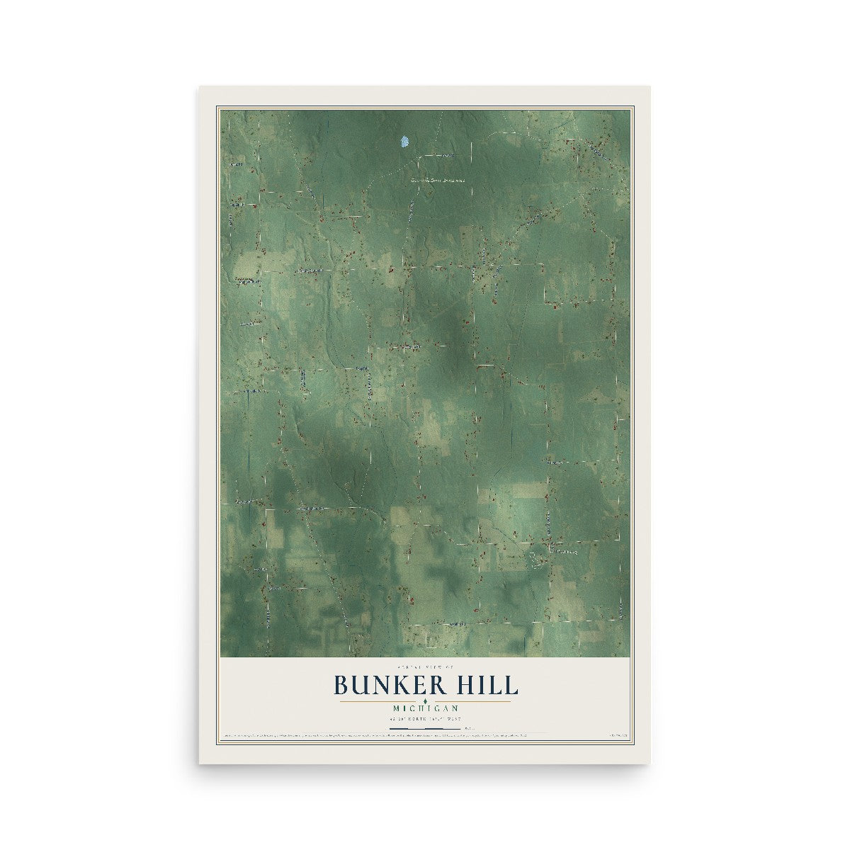 Map of Bunker Hill, Michigan, 12 x 18 inch unframed archival matte print