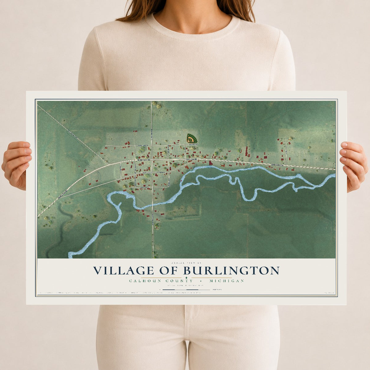 Map of Burlington, Michigan, 12 x 18 inch unframed archival matte print