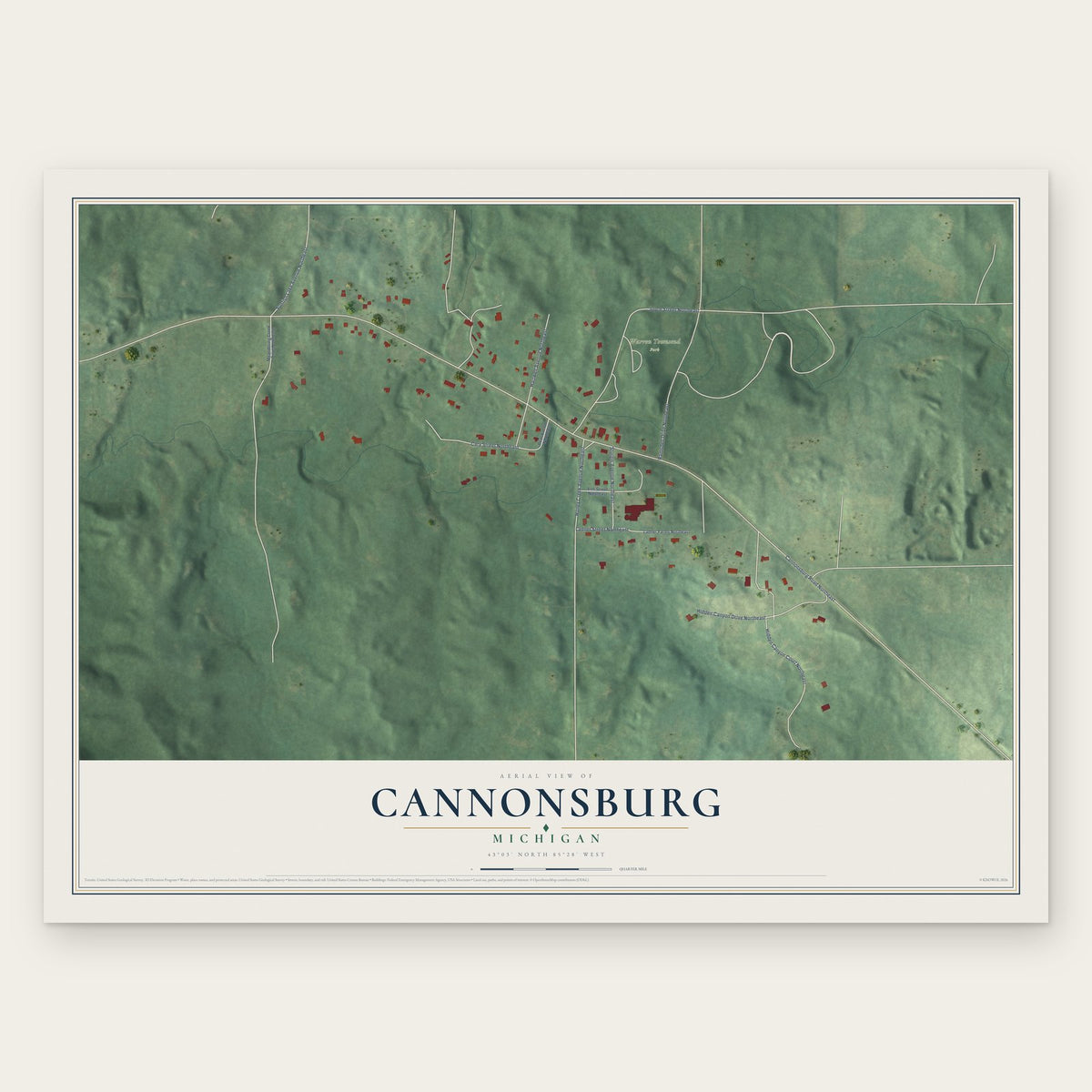 Cannonsburg, Michigan map print, the full design