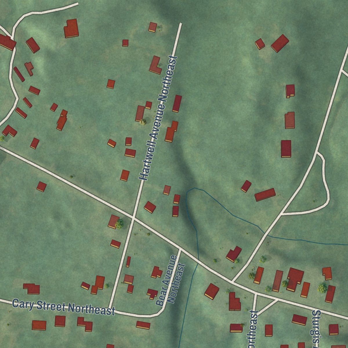 Close-up of the map of Cannonsburg, Michigan print showing street and building detail