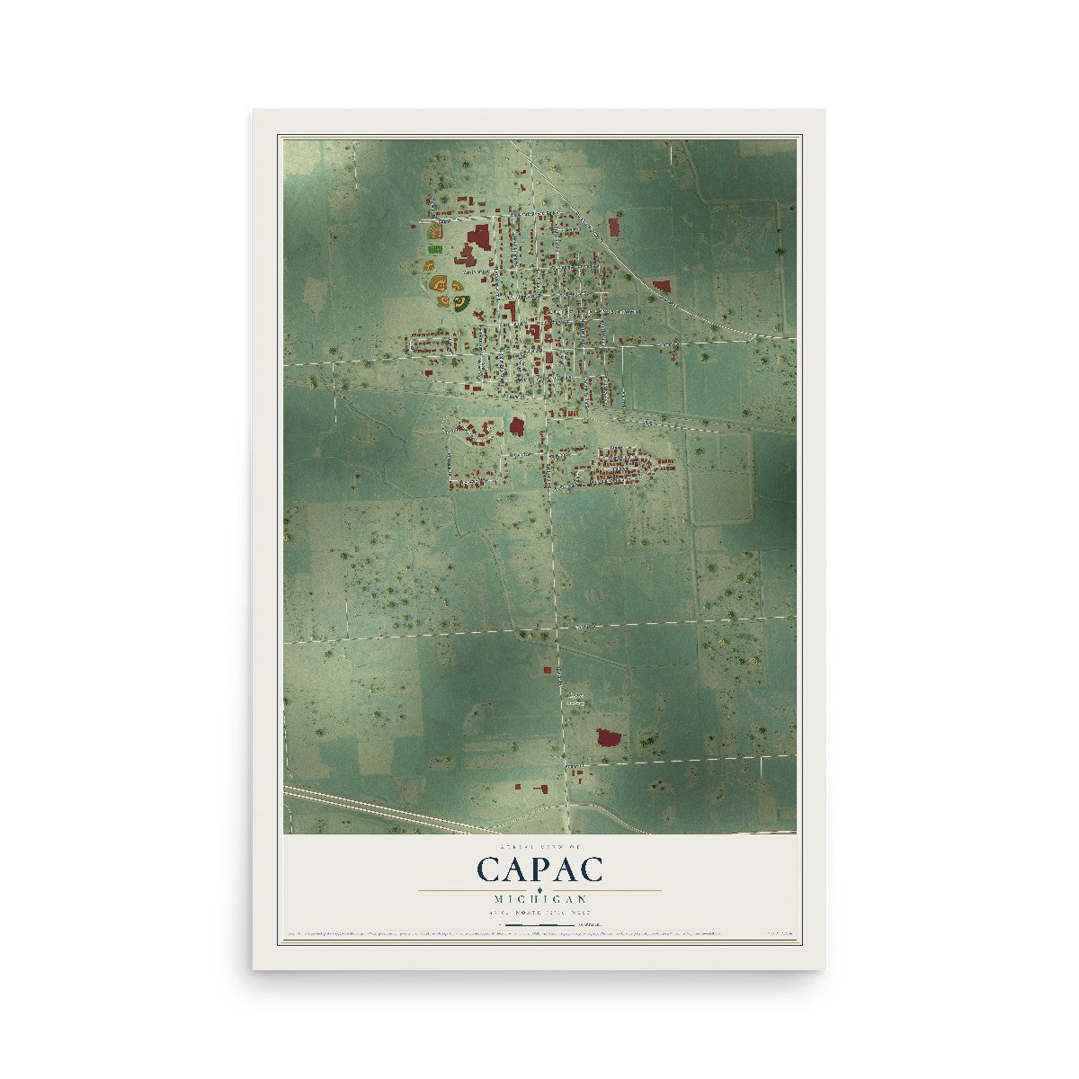 Map of Capac, Michigan, 12 x 18 inch unframed archival matte print