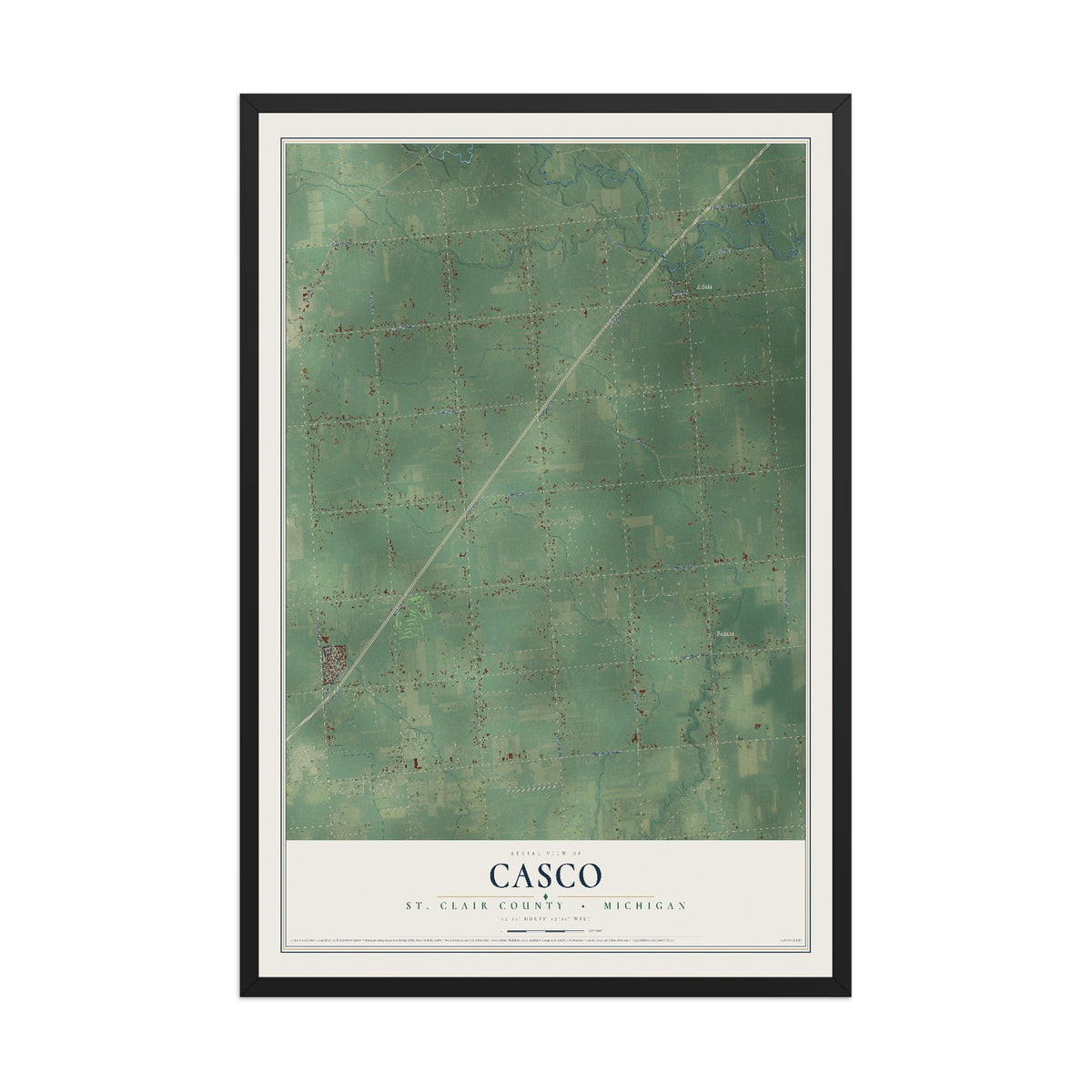Map of Casco, St. Clair County, Michigan, 12 x 18 inch print in a black wood frame