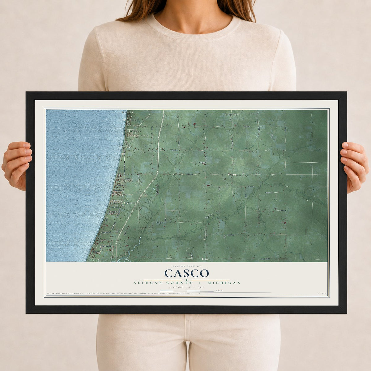 Map of Casco, Allegan County, Michigan, 12 x 18 inch print in a black wood frame