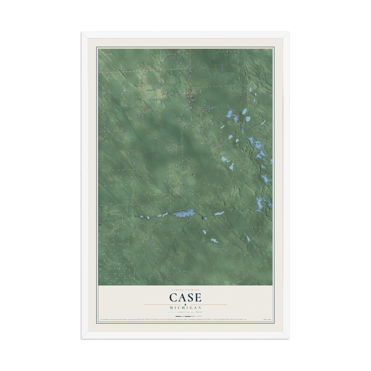 Map of Case, Michigan, 12 x 18 inch print in a white wood frame