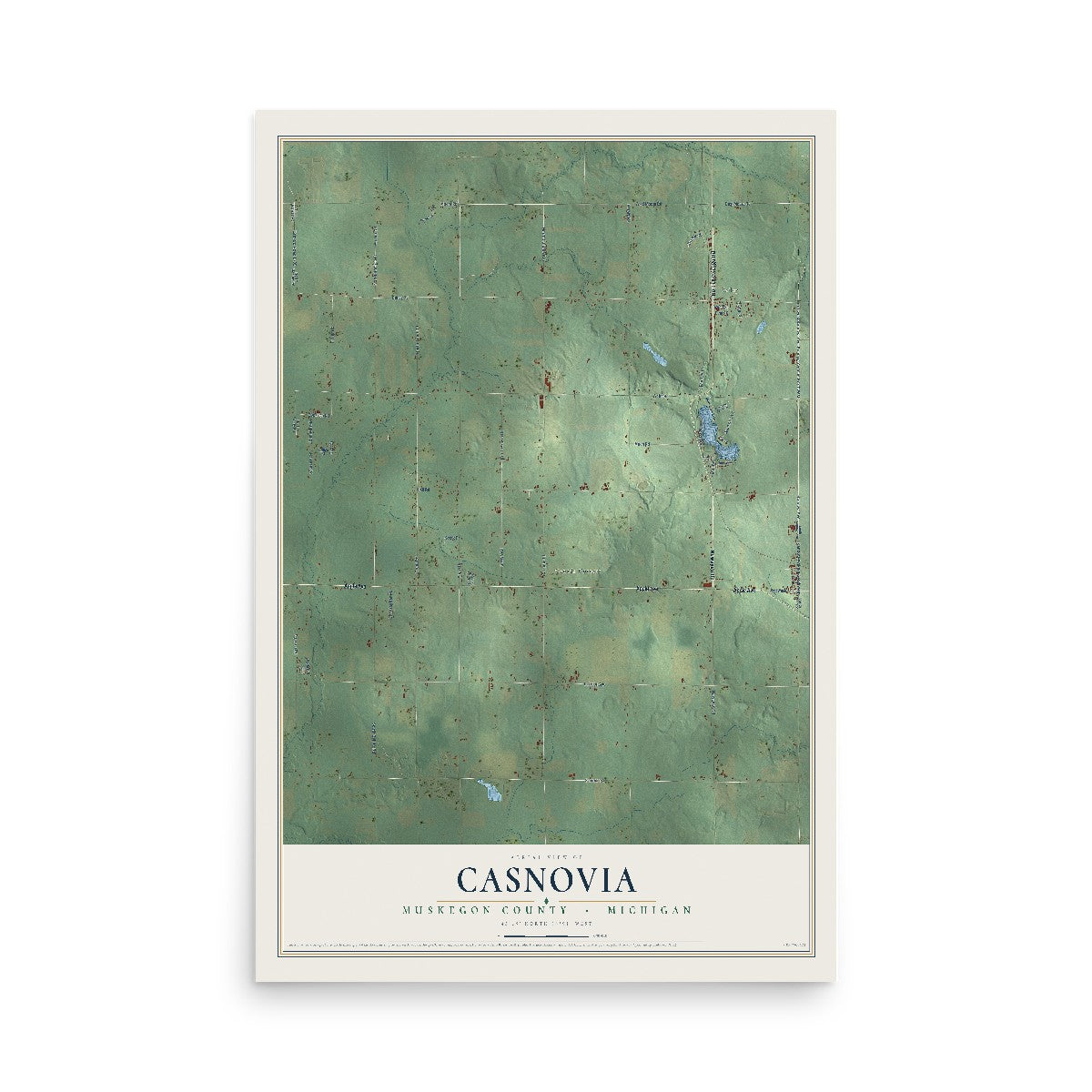 Map of Casnovia, Muskegon County, Michigan, 12 x 18 inch unframed archival matte print