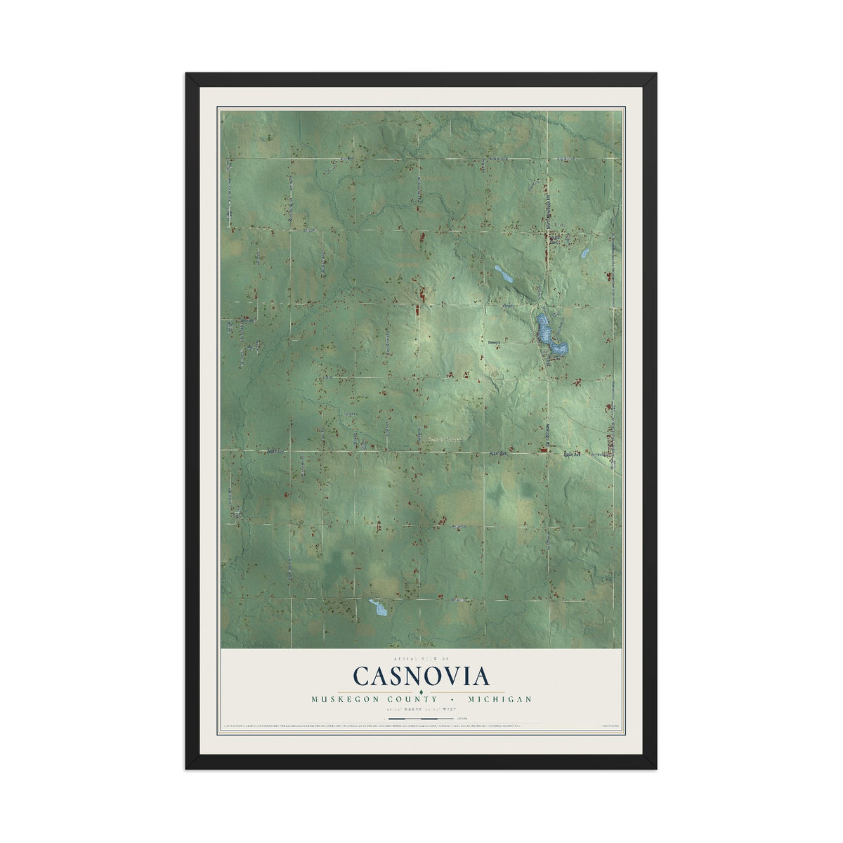Map of Casnovia, Muskegon County, Michigan, 12 x 18 inch print in a black wood frame