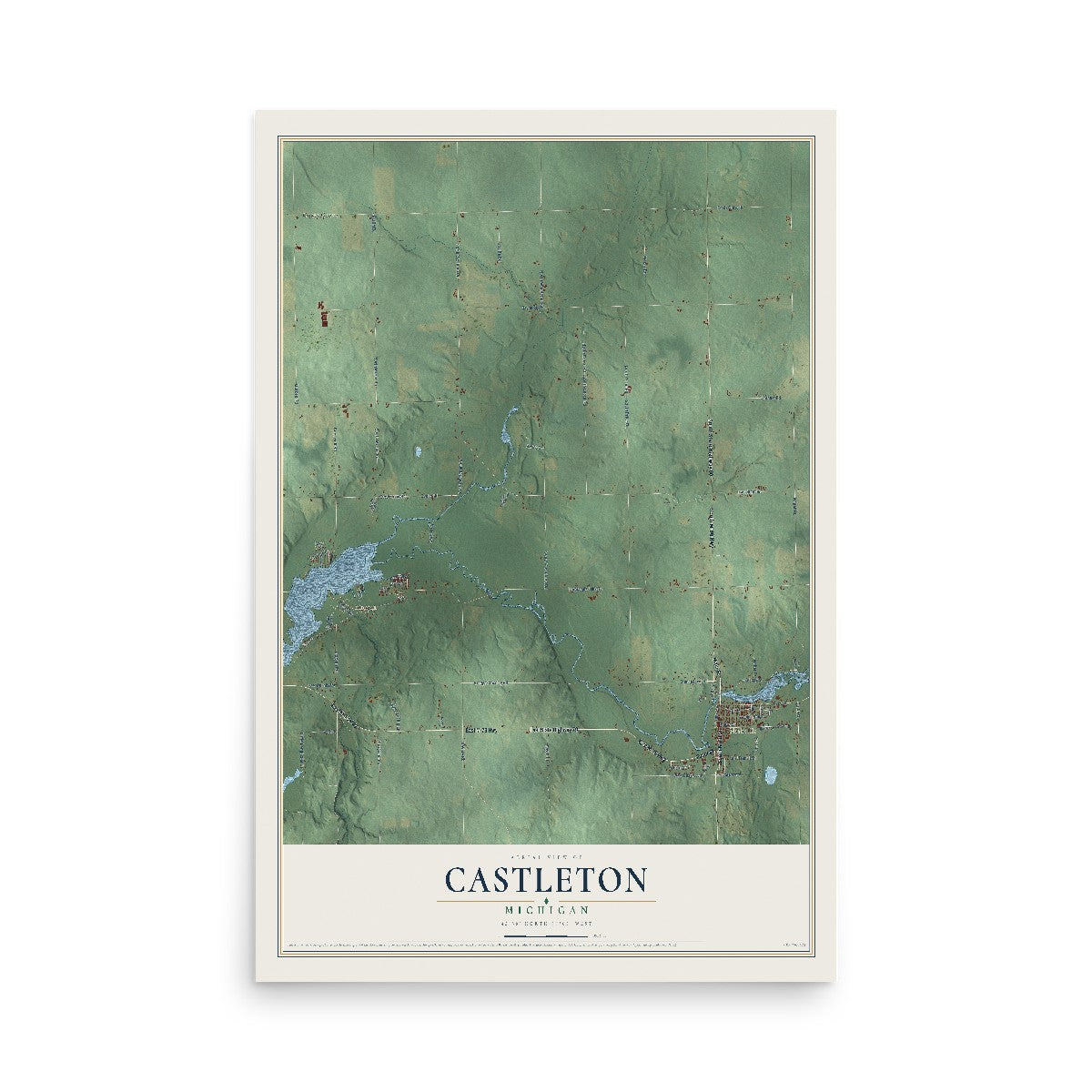 Map of Castleton, Michigan, 12 x 18 inch unframed archival matte print