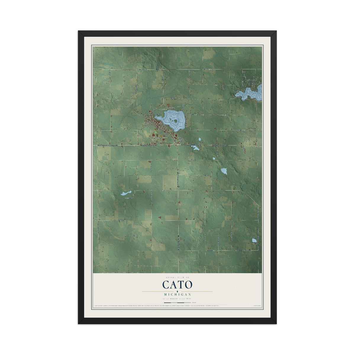 Map of Cato, Michigan, 12 x 18 inch print in a black wood frame