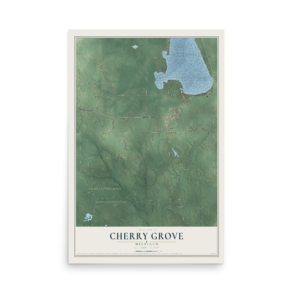 Map of Cherry Grove, Michigan, 12 x 18 inch unframed archival matte print