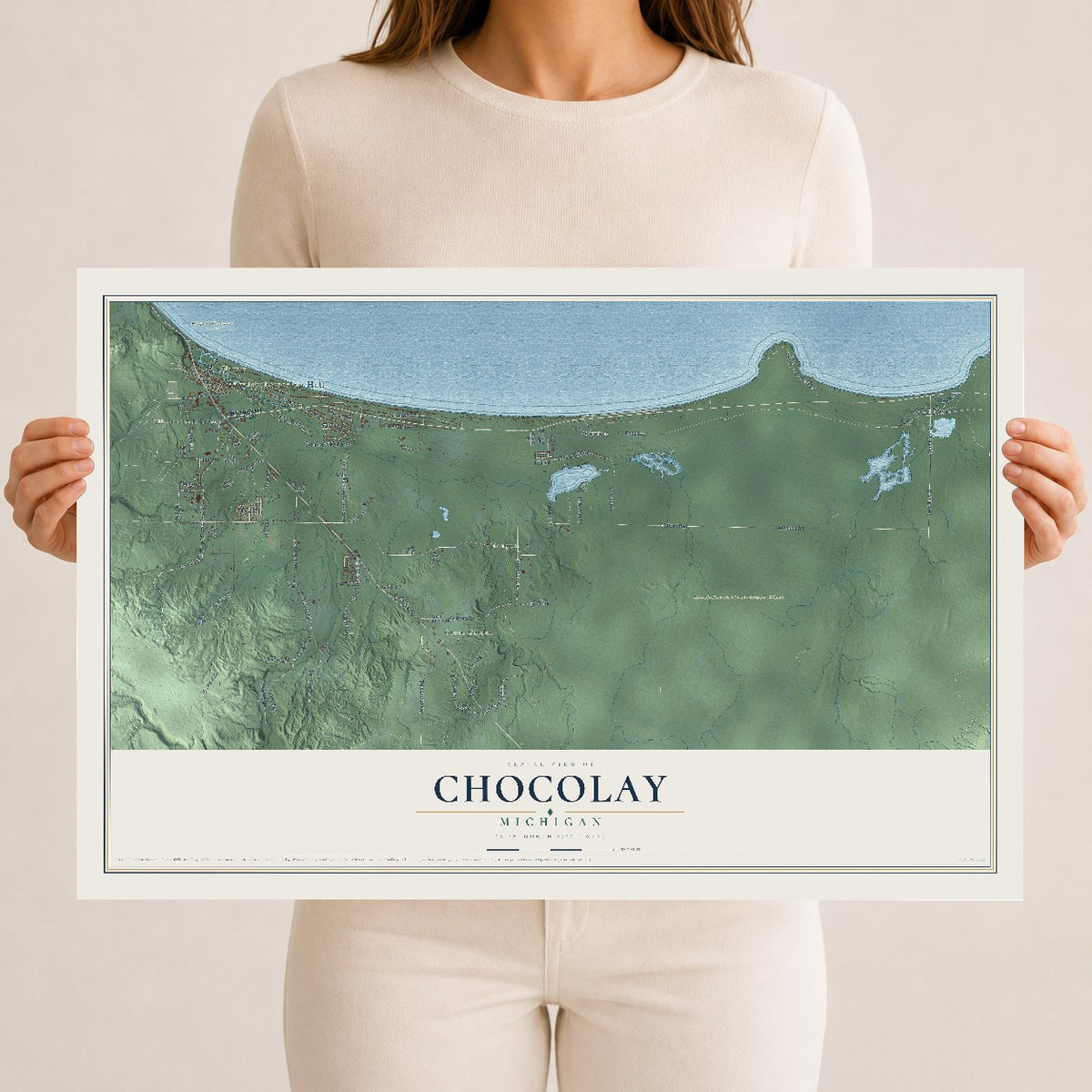 Map of Chocolay, Michigan, 12 x 18 inch unframed archival matte print