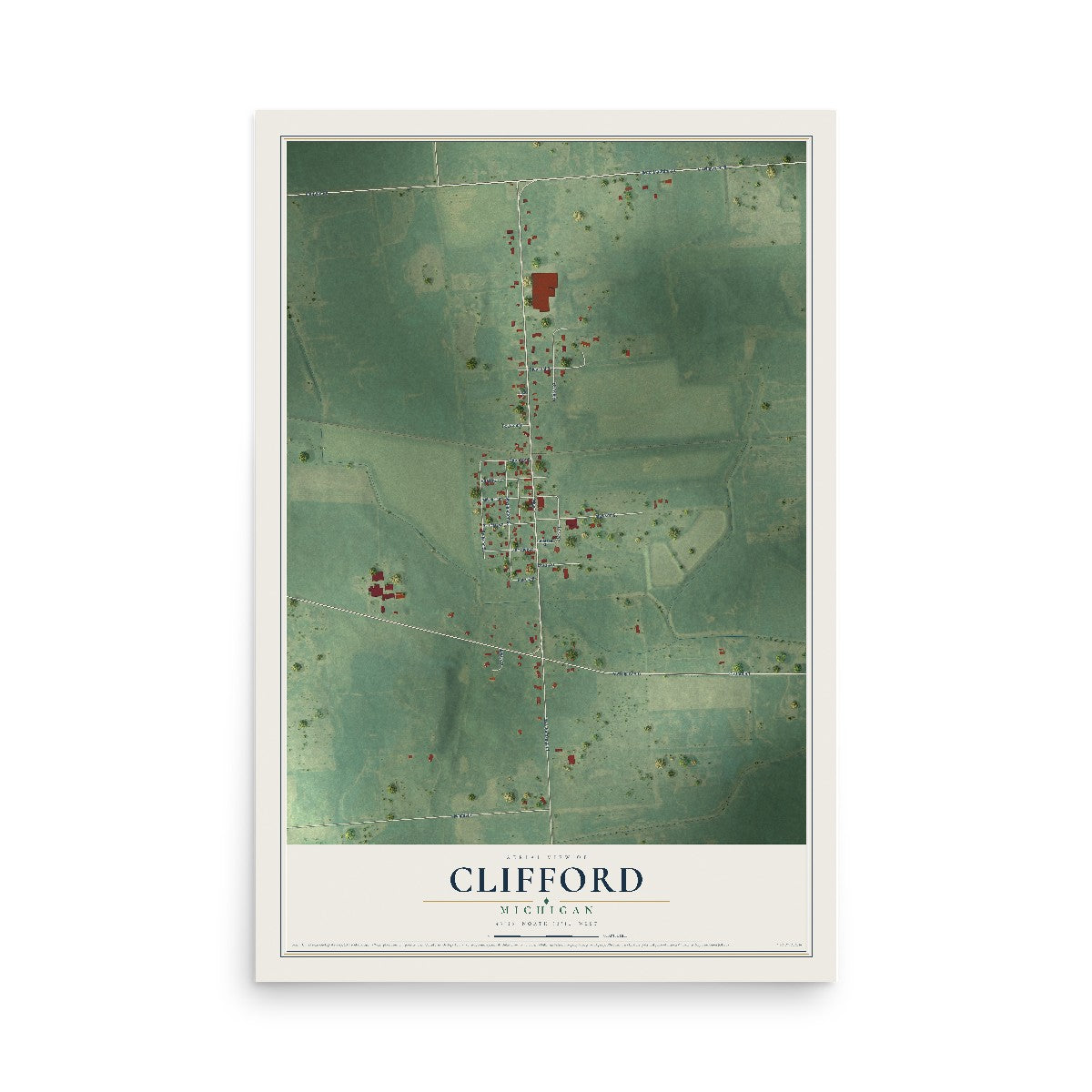Map of Clifford, Michigan, 12 x 18 inch unframed archival matte print