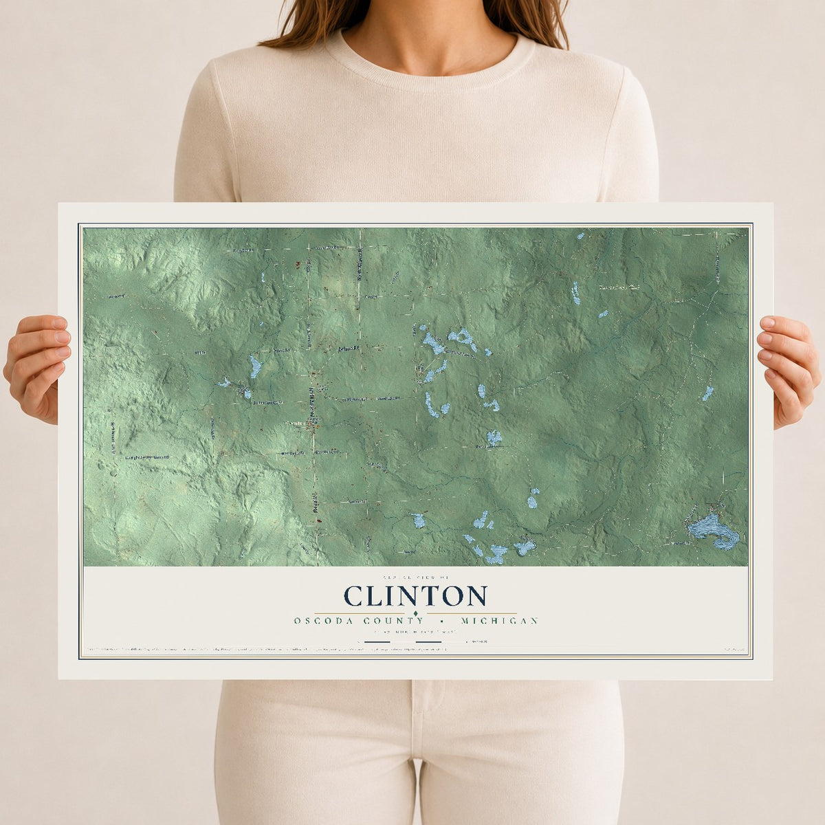 Map of Clinton, Oscoda County, Michigan, 12 x 18 inch unframed archival matte print