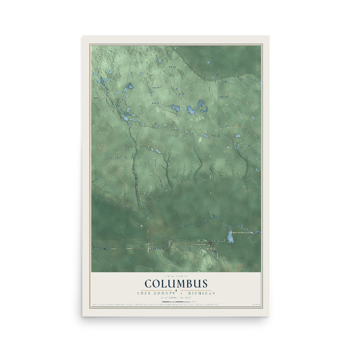 Map of Columbus, Luce County, Michigan, 12 x 18 inch unframed archival matte print
