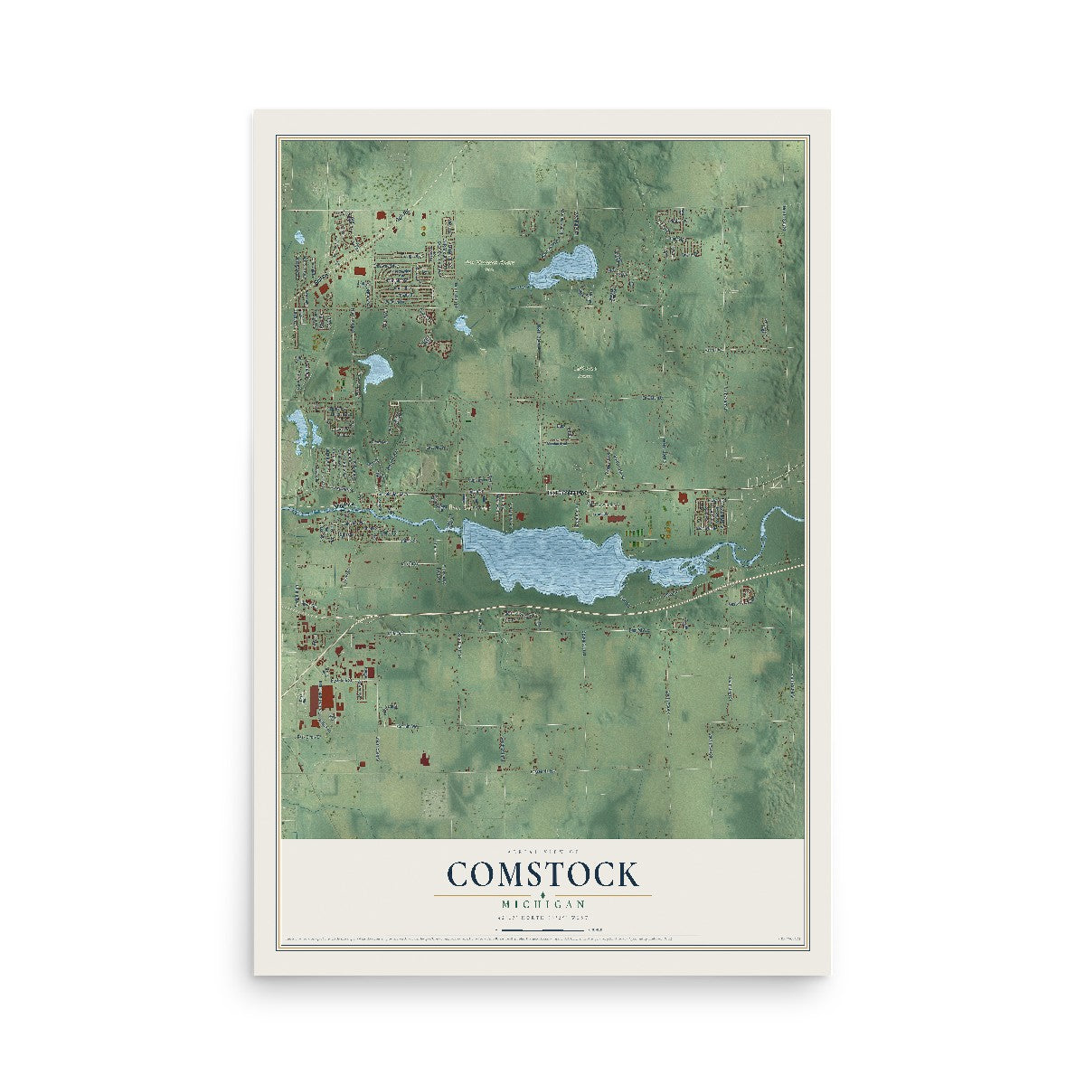 Map of Comstock, Michigan, 12 x 18 inch unframed archival matte print