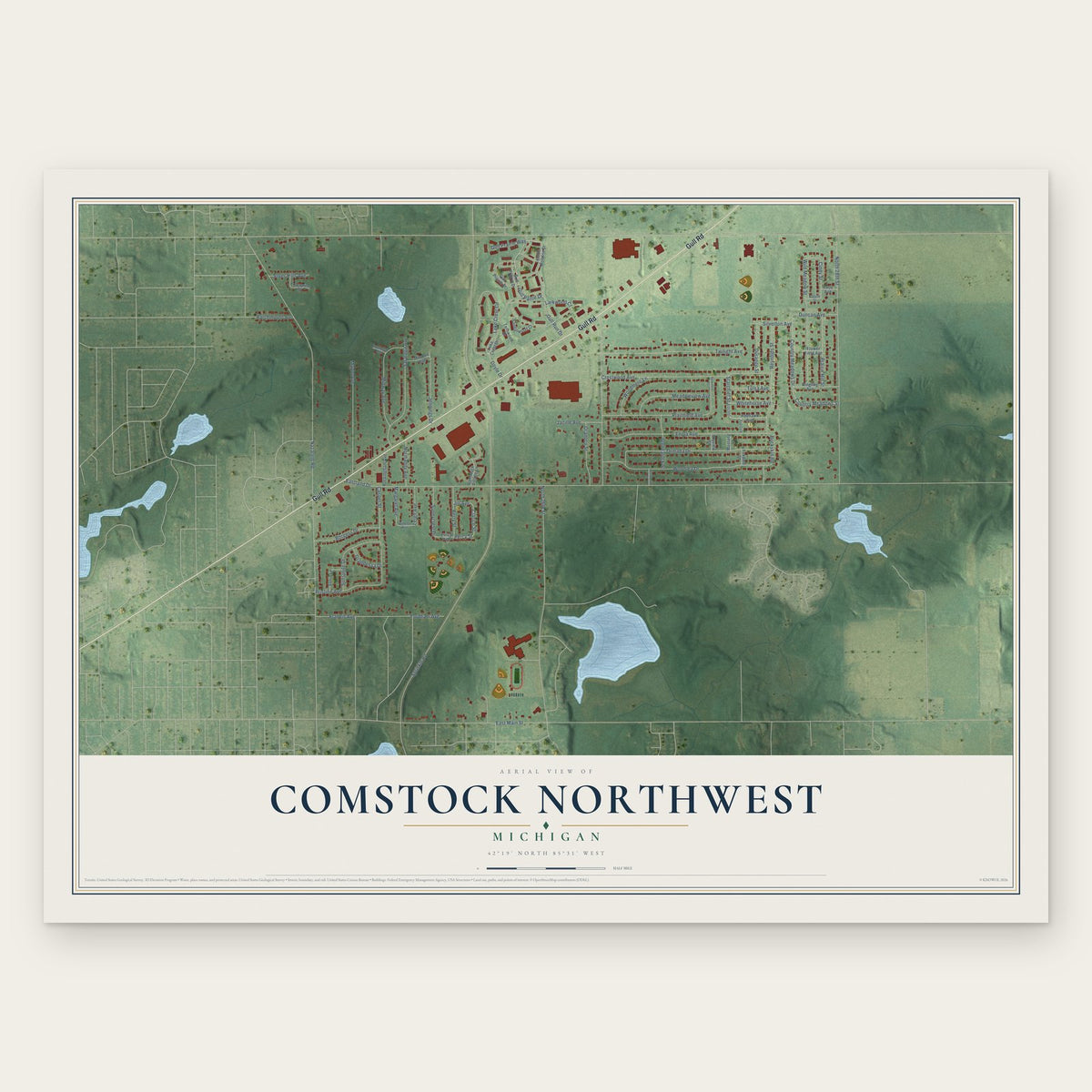 Comstock Northwest, Michigan map print, the full design