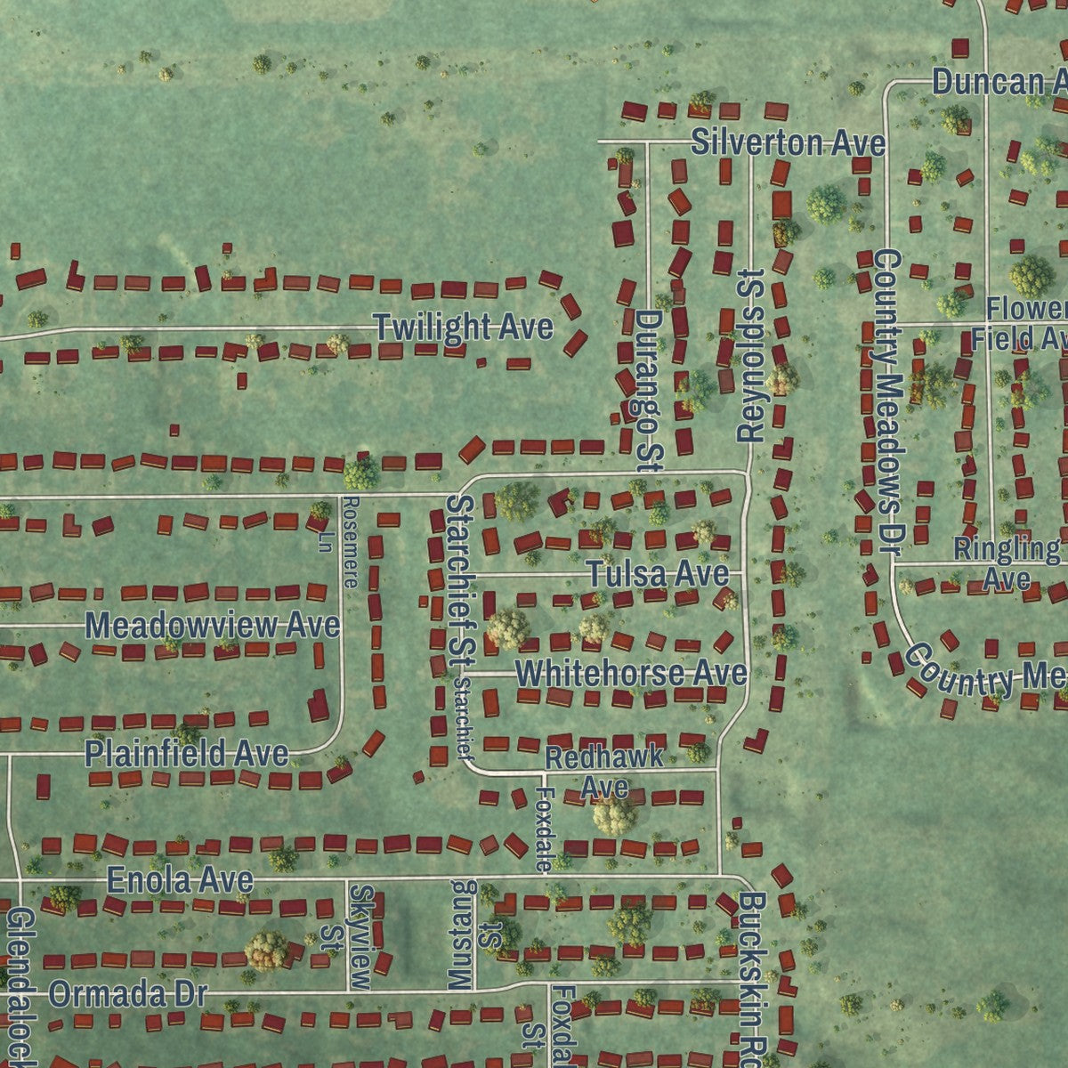 Close-up of the map of Comstock Northwest, Michigan print showing street and building detail