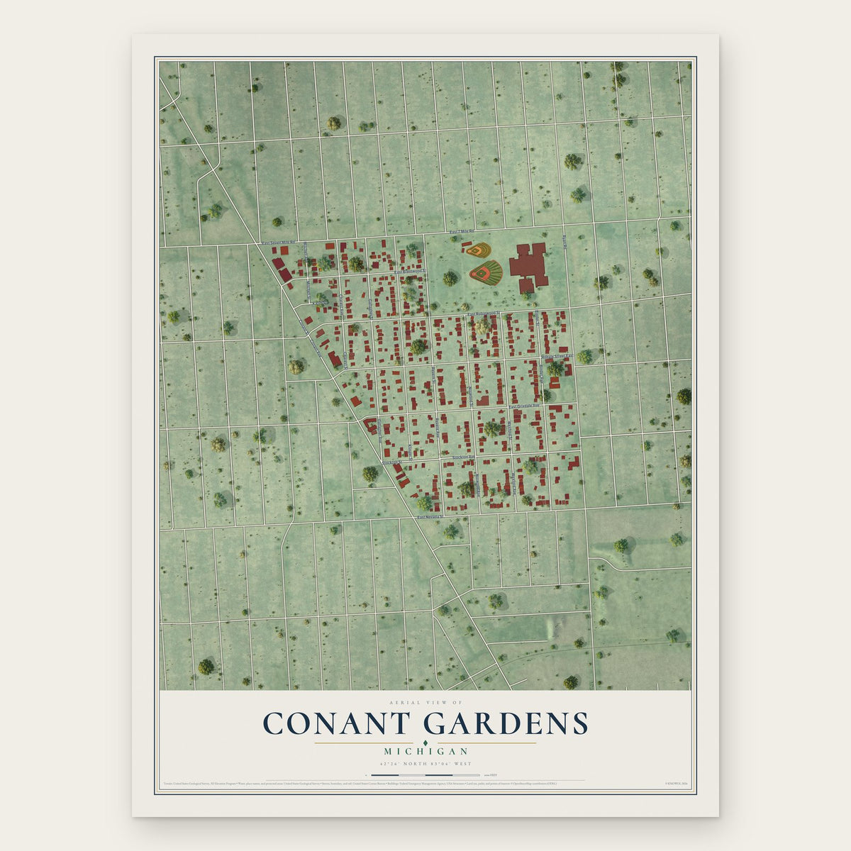 Conant Gardens, Michigan map print, the full design