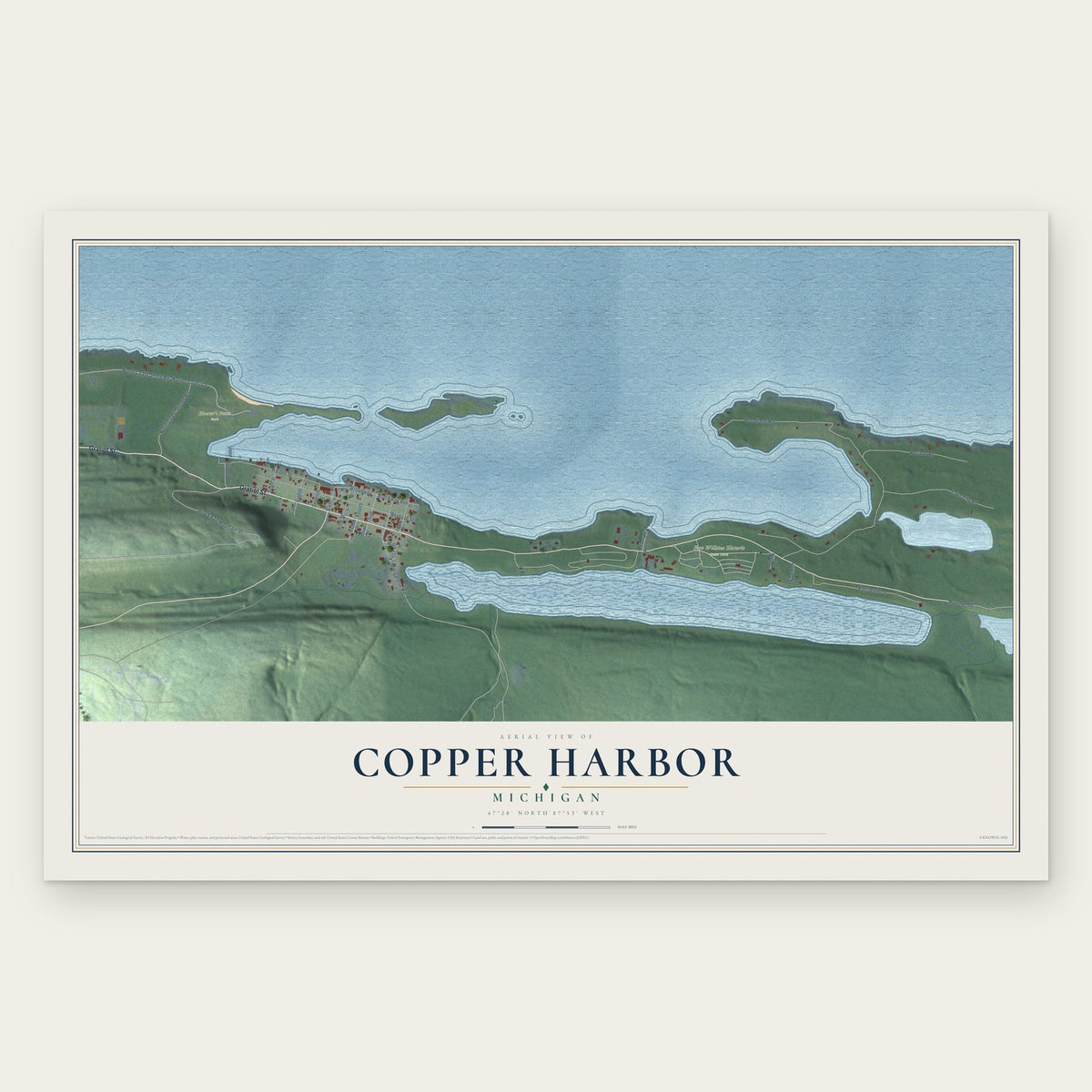 Copper Harbor, Michigan map print, the full design
