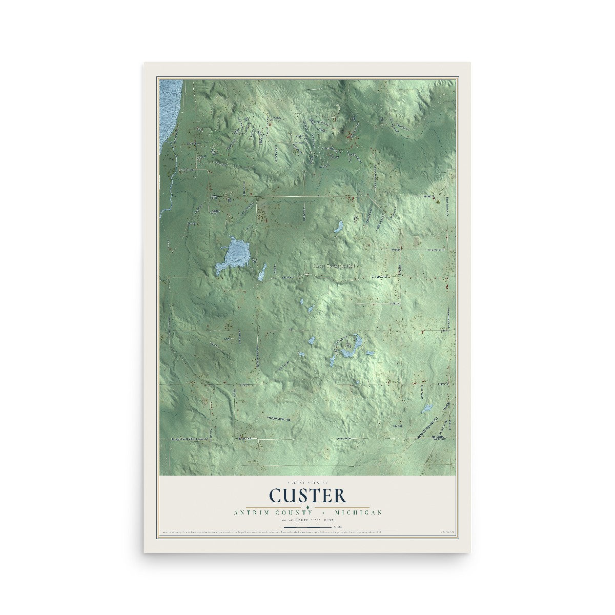 Map of Custer, Antrim County, Michigan, 12 x 18 inch unframed archival matte print
