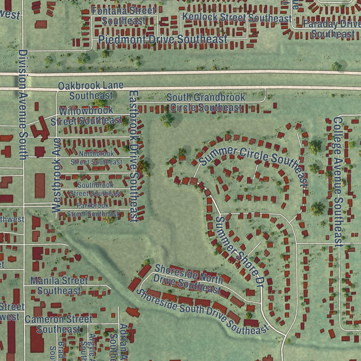 Close-up of the map of Cutlerville, Michigan print showing street and building detail