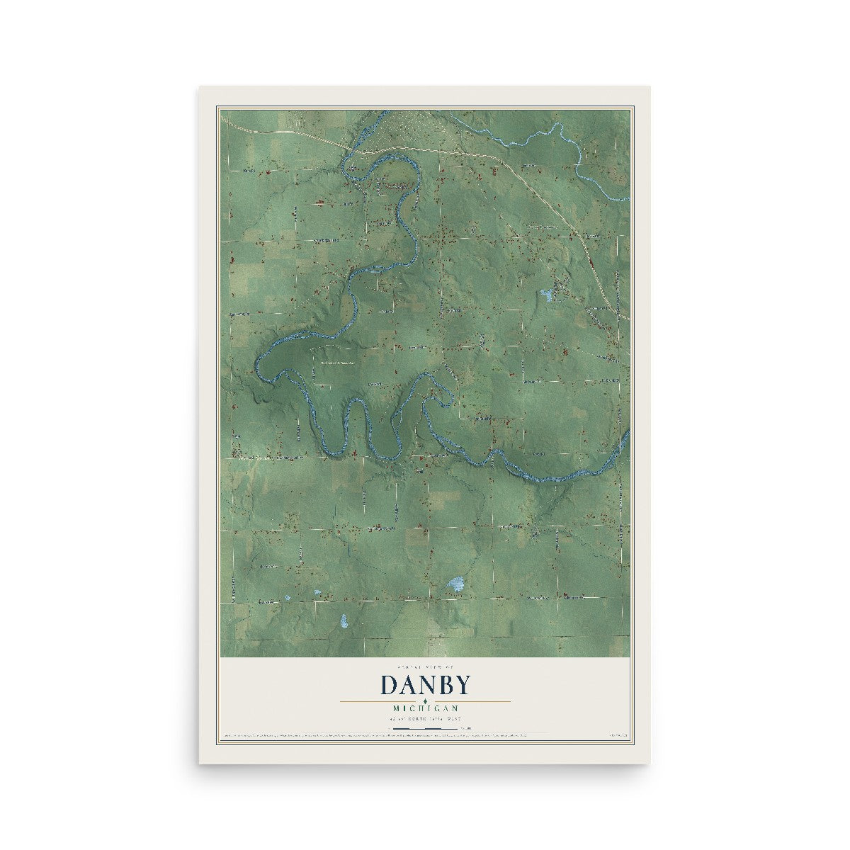 Map of Danby, Michigan, 12 x 18 inch unframed archival matte print