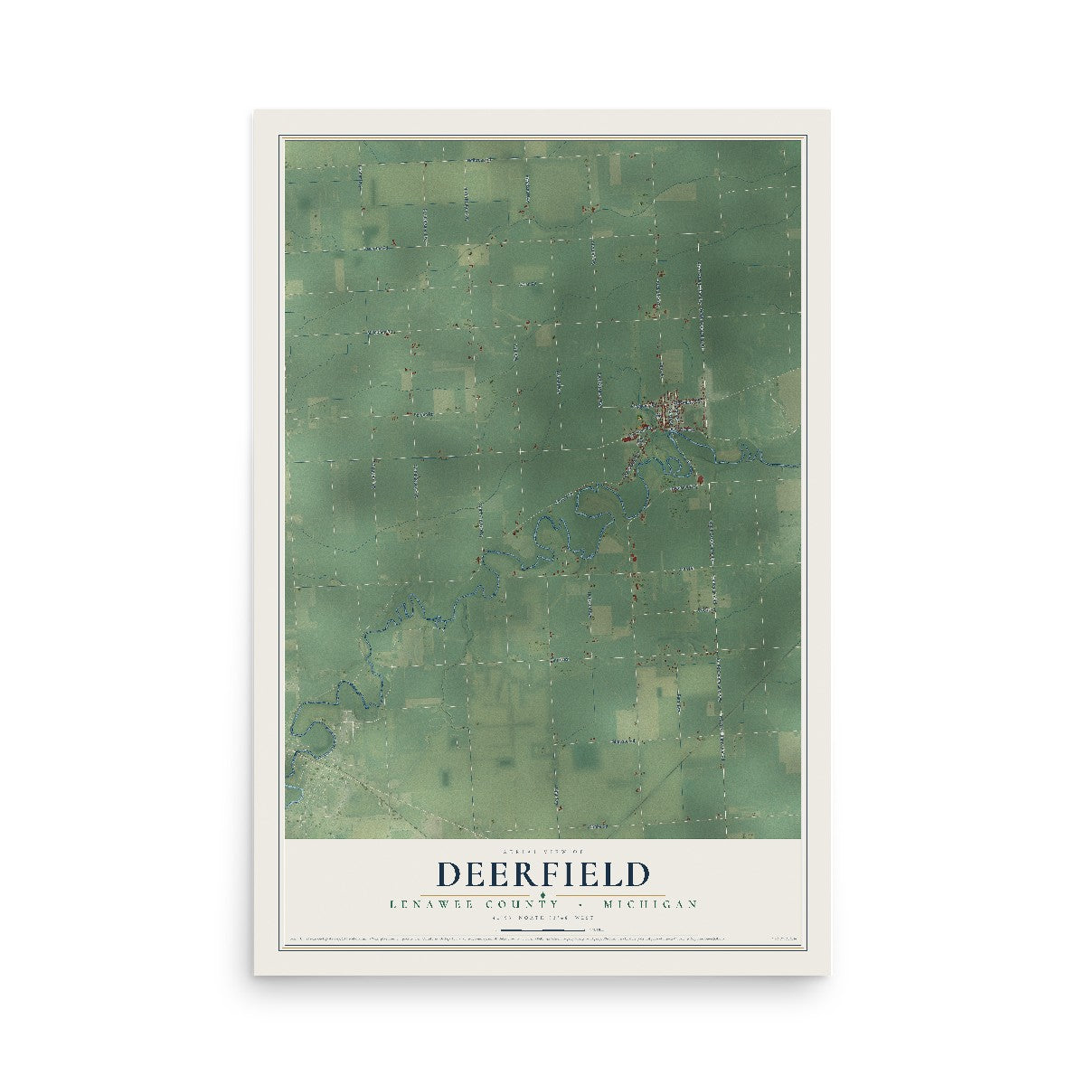 Map of Deerfield, Lenawee County, Michigan, 12 x 18 inch unframed archival matte print