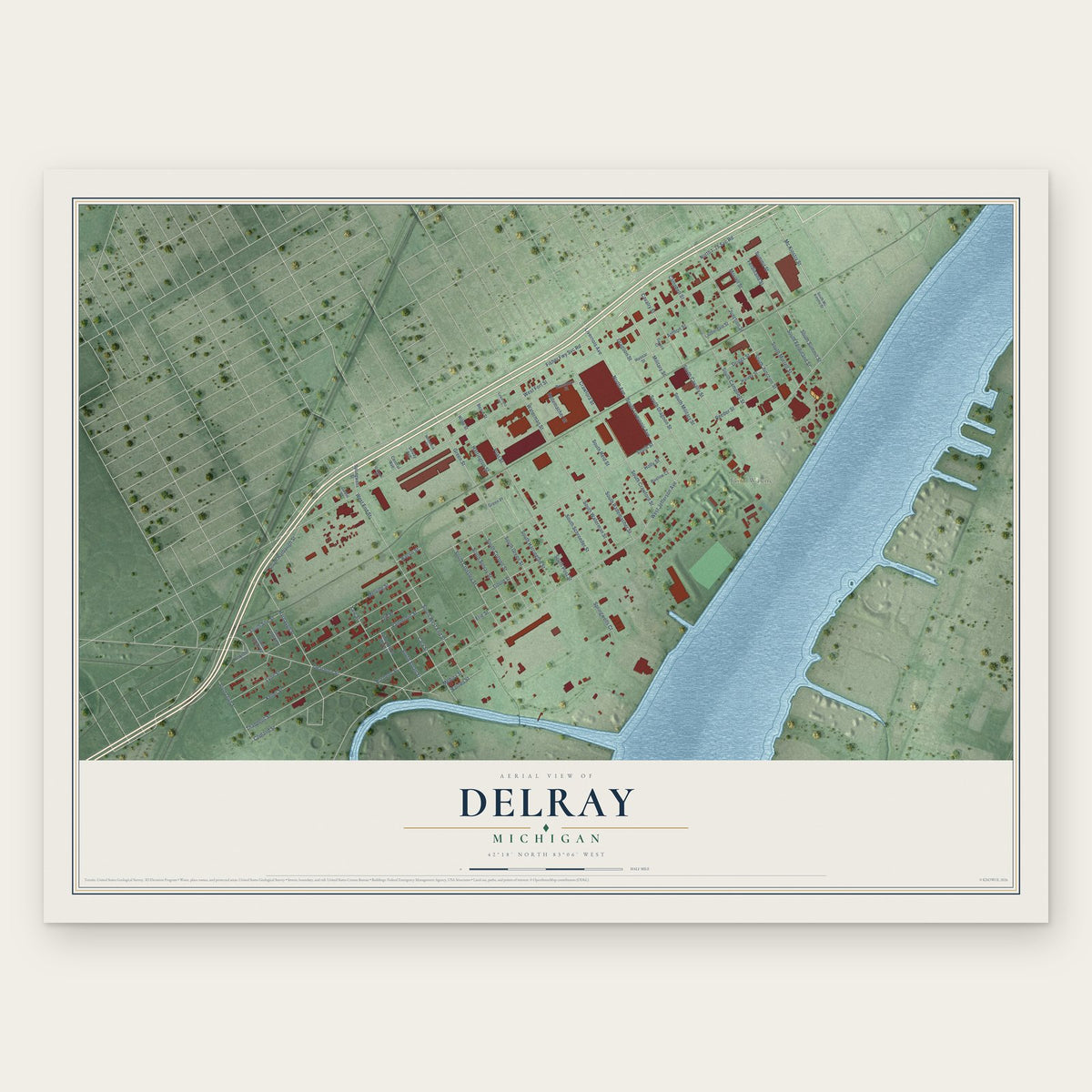 Delray, Michigan map print, the full design