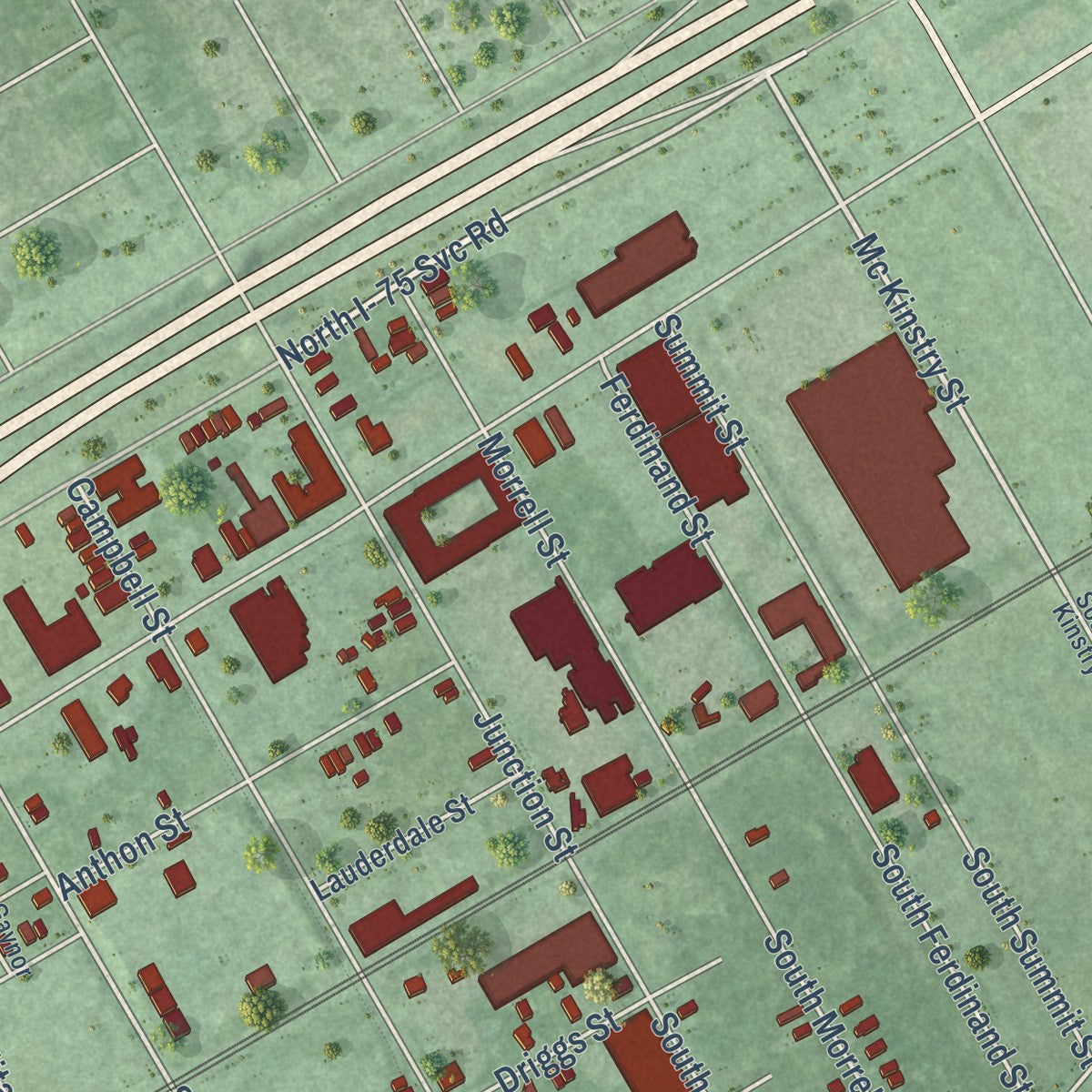 Close-up of the map of Delray, Michigan print showing street and building detail
