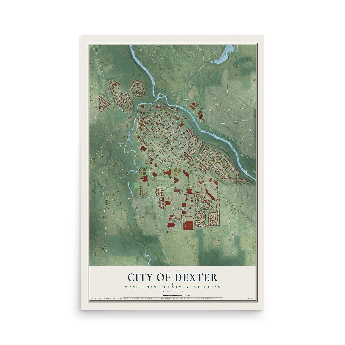 Map of Dexter, Michigan, 12 x 18 inch unframed archival matte print