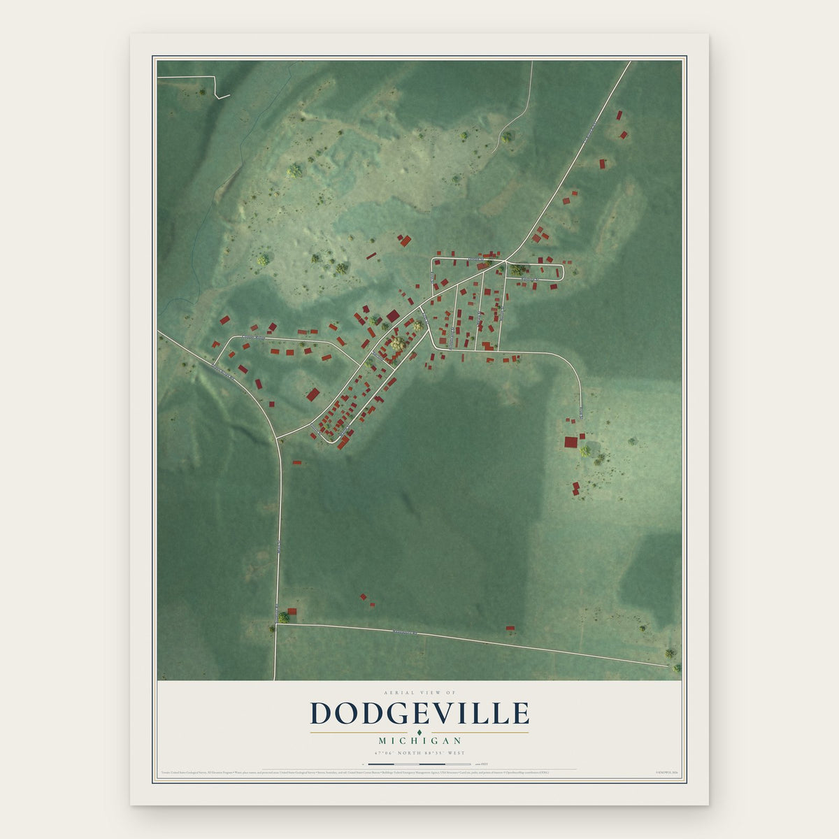 Dodgeville, Michigan map print, the full design