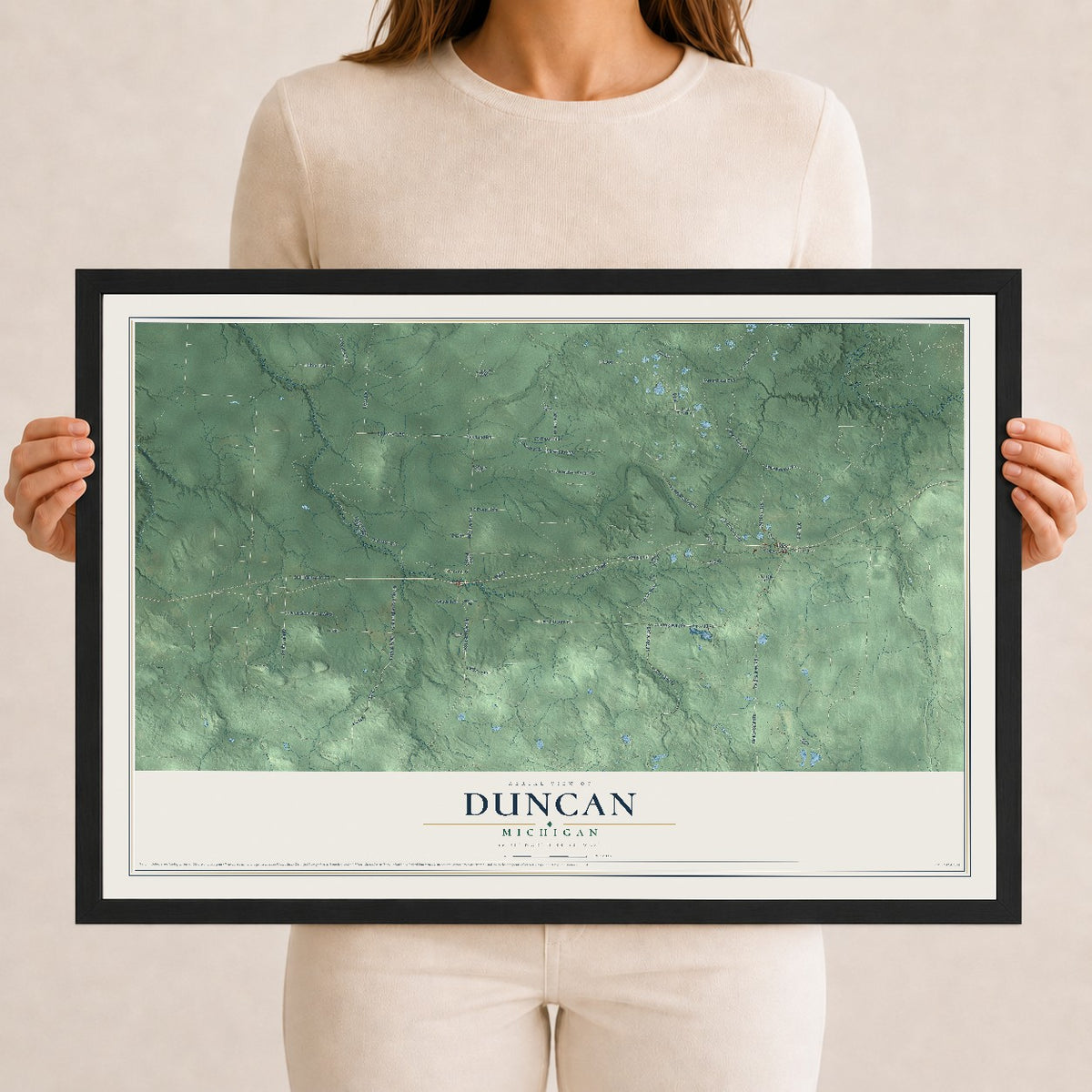 Map of Duncan, Michigan, 12 x 18 inch print in a black wood frame