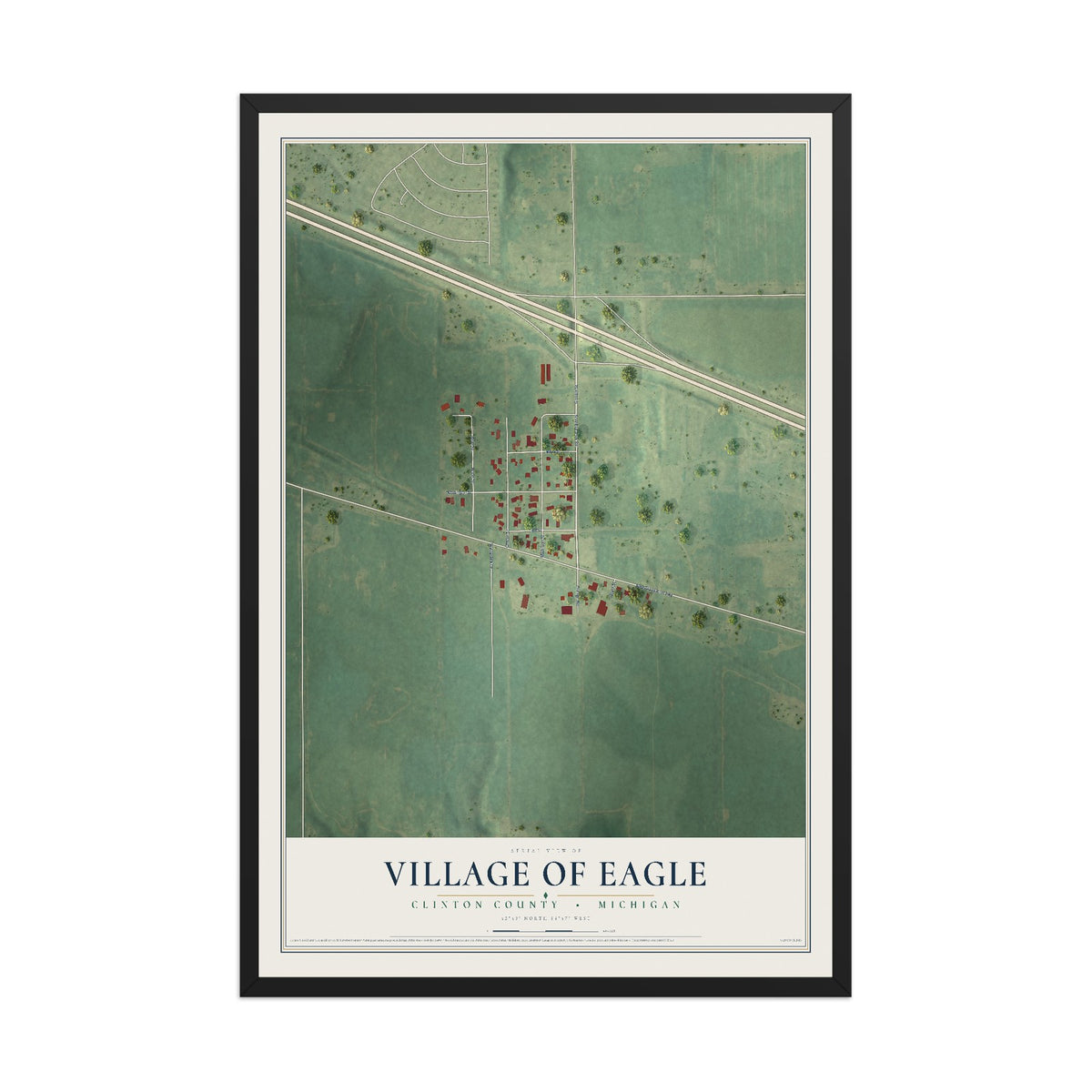Map of Eagle, Michigan, 12 x 18 inch print in a black wood frame