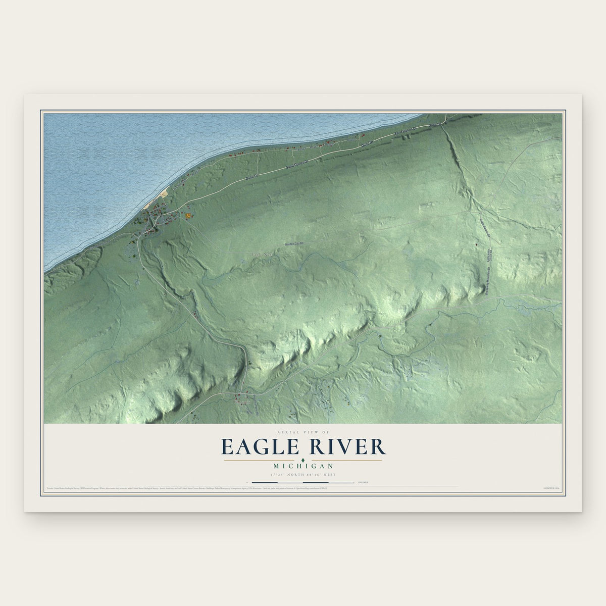 Eagle River, Michigan map print, the full design