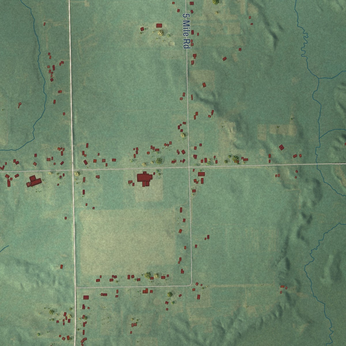 Close-up of the map of East Leroy, Michigan print showing street and building detail