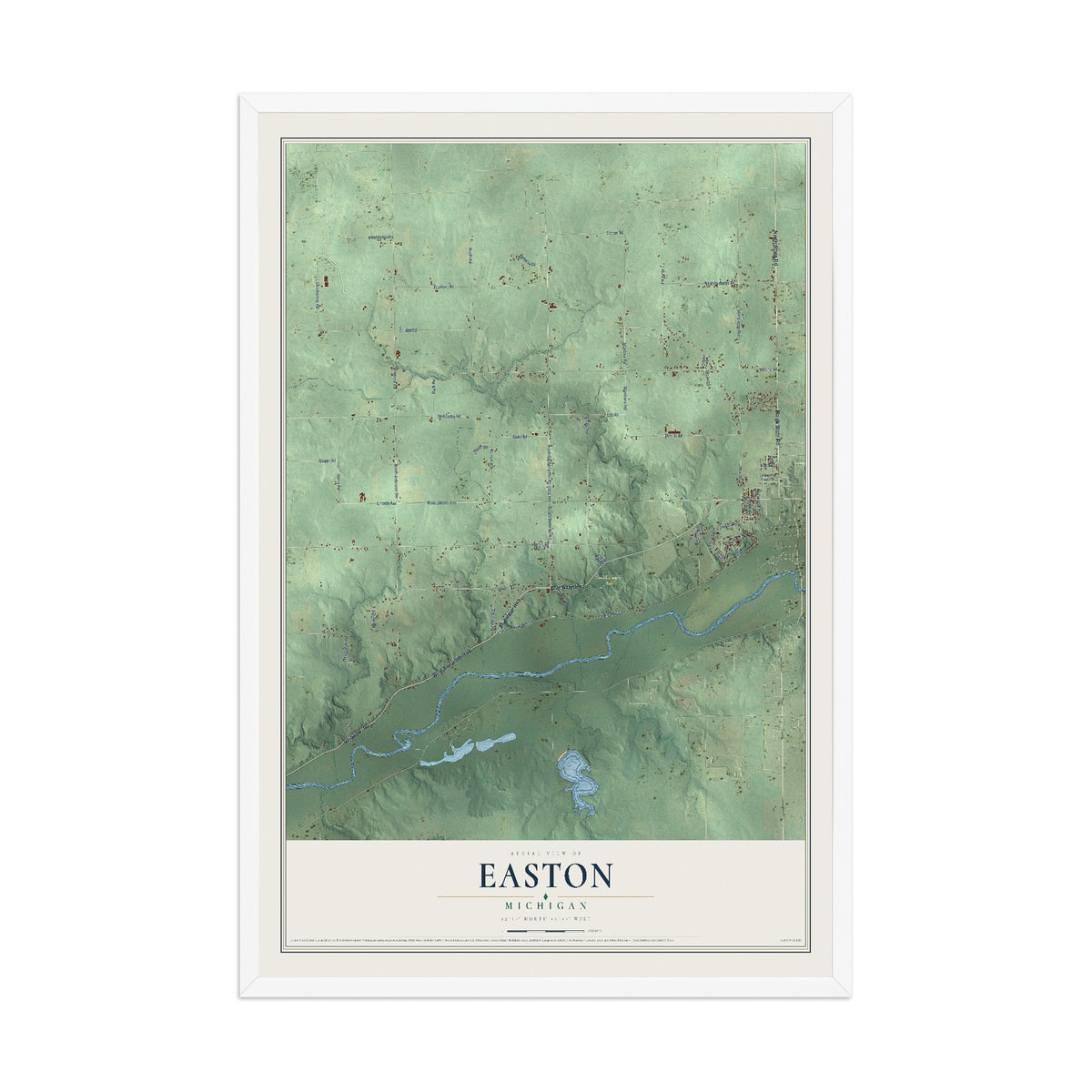 Map of Easton, Michigan, 12 x 18 inch print in a white wood frame