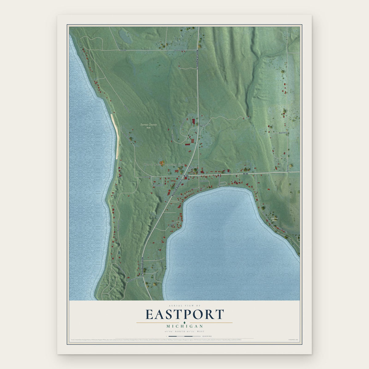 Eastport, Michigan map print, the full design