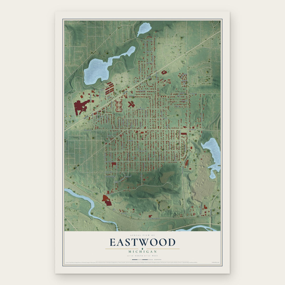 Eastwood, Michigan map print, the full design