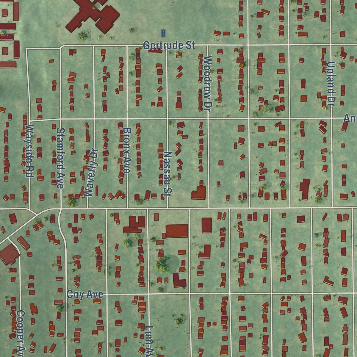 Close-up of the map of Eastwood, Michigan print showing street and building detail