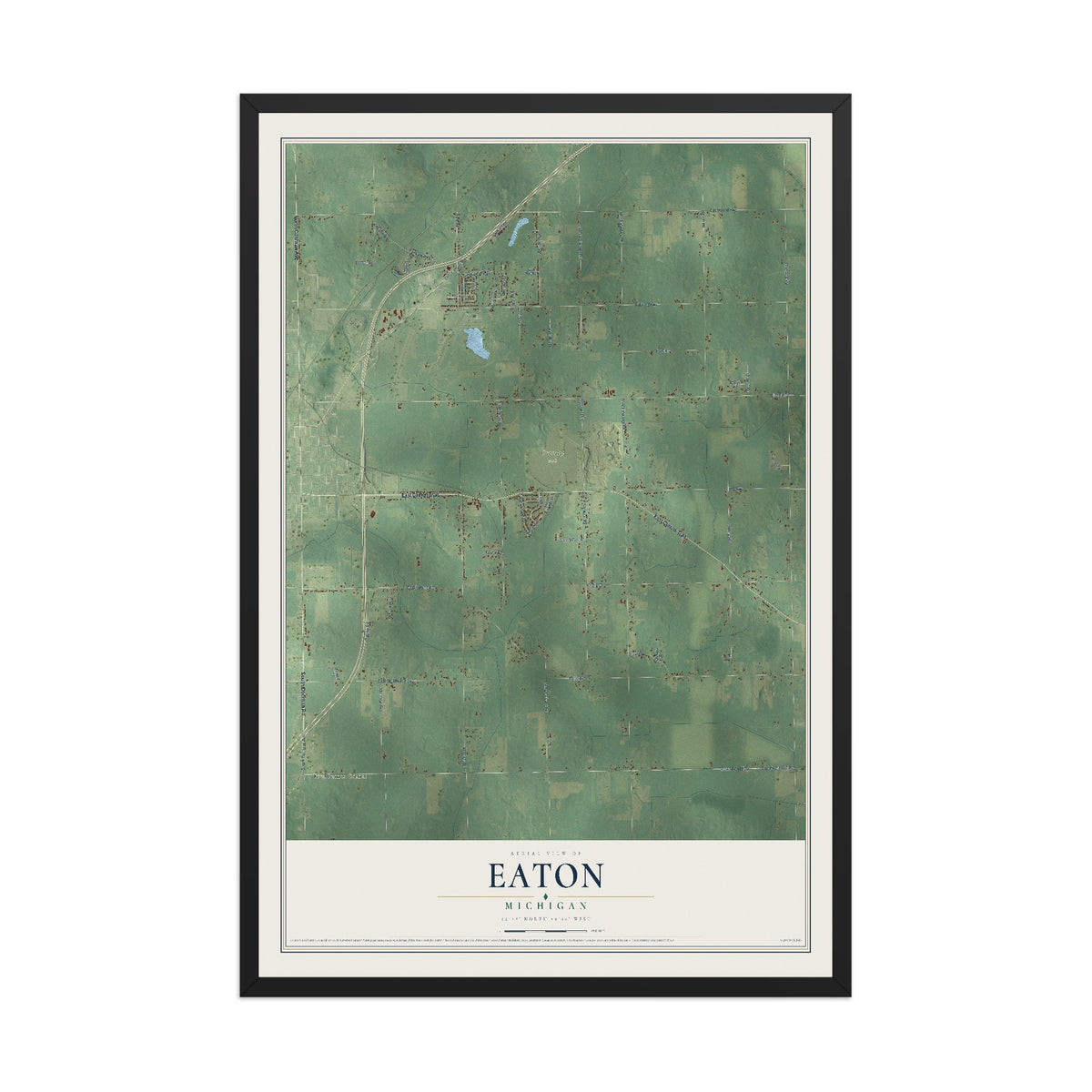 Map of Eaton, Michigan, 12 x 18 inch print in a black wood frame