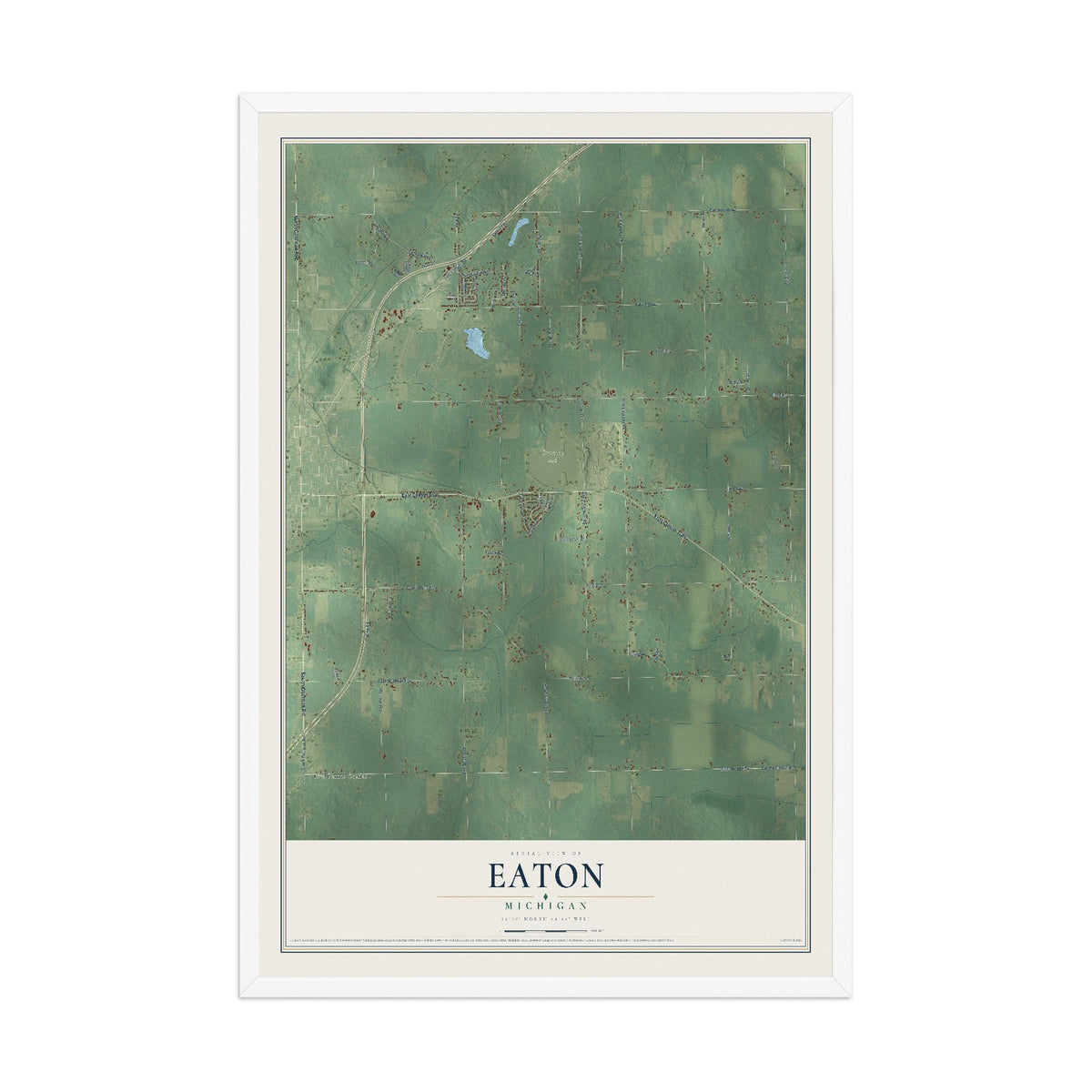 Map of Eaton, Michigan, 12 x 18 inch print in a white wood frame