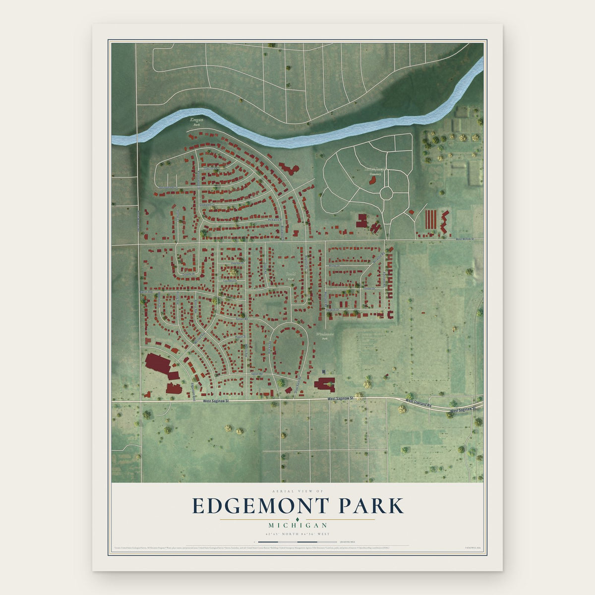 Edgemont Park, Michigan map print, the full design