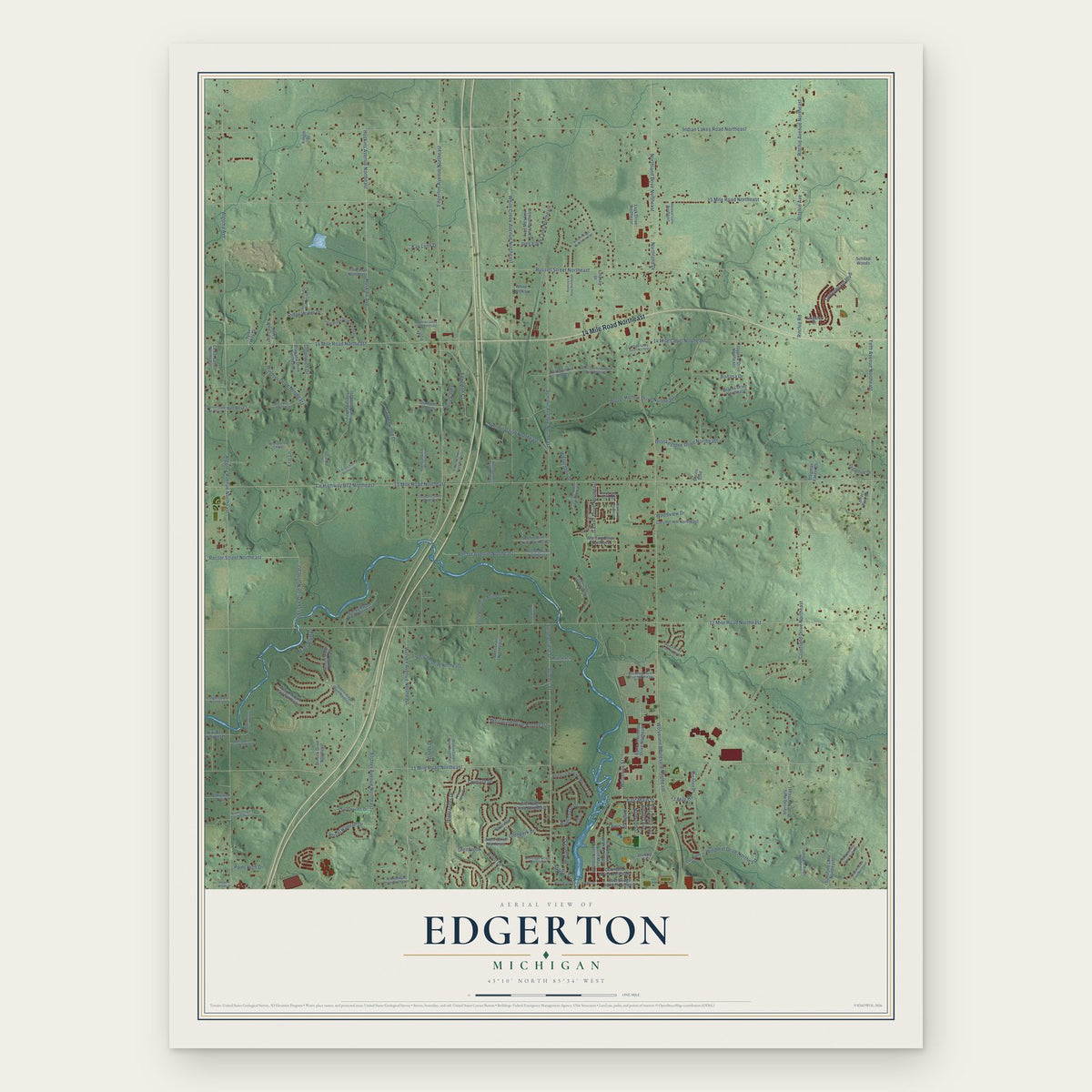 Edgerton, Michigan map print, the full design