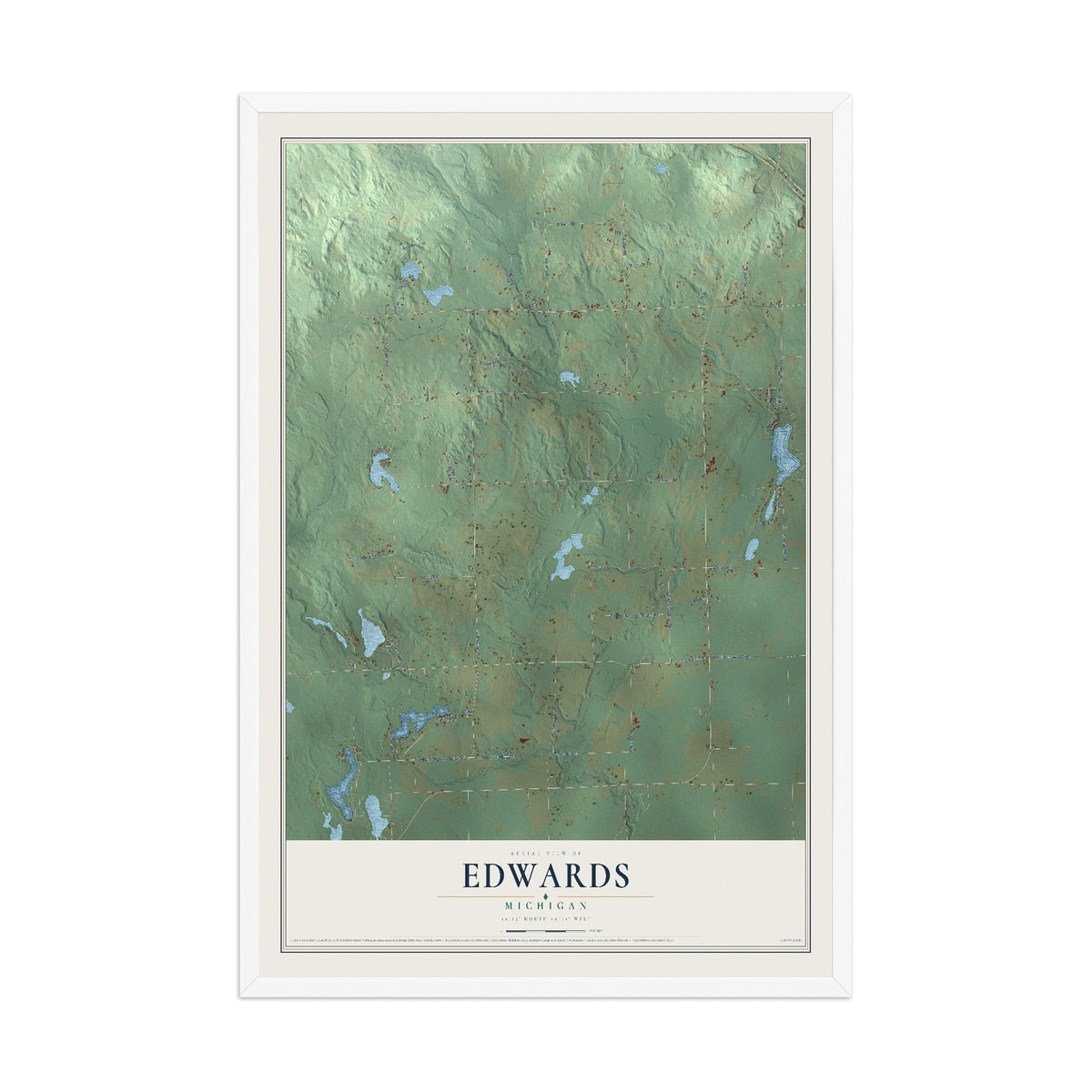 Map of Edwards, Michigan, 12 x 18 inch print in a white wood frame