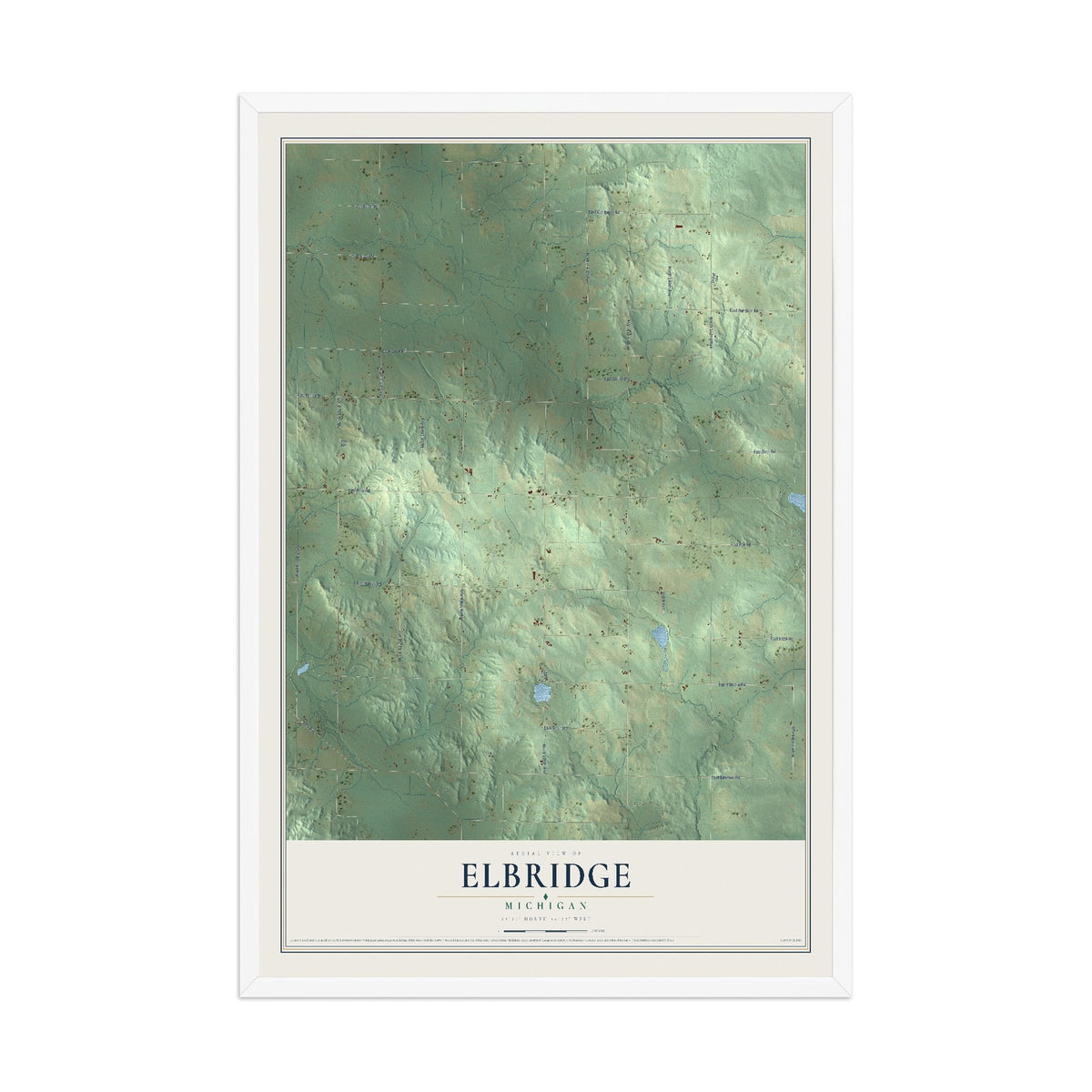 Map of Elbridge, Michigan, 12 x 18 inch print in a white wood frame