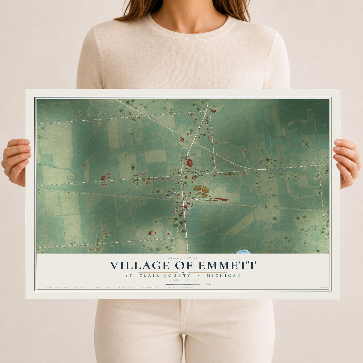 Map of Emmett, Michigan, 12 x 18 inch unframed archival matte print