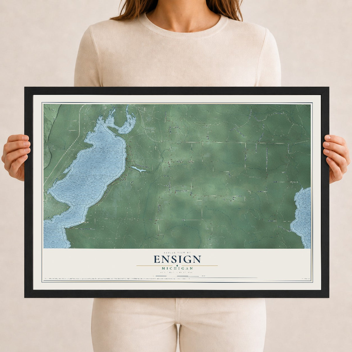 Map of Ensign, Michigan, 12 x 18 inch print in a black wood frame
