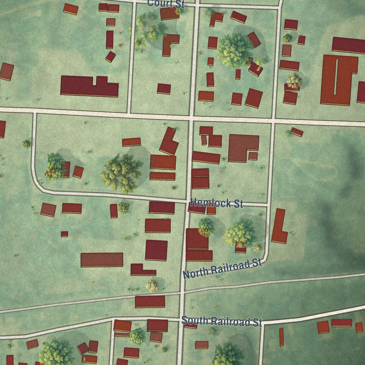 Close-up of the map of Ewen, Michigan print showing street and building detail