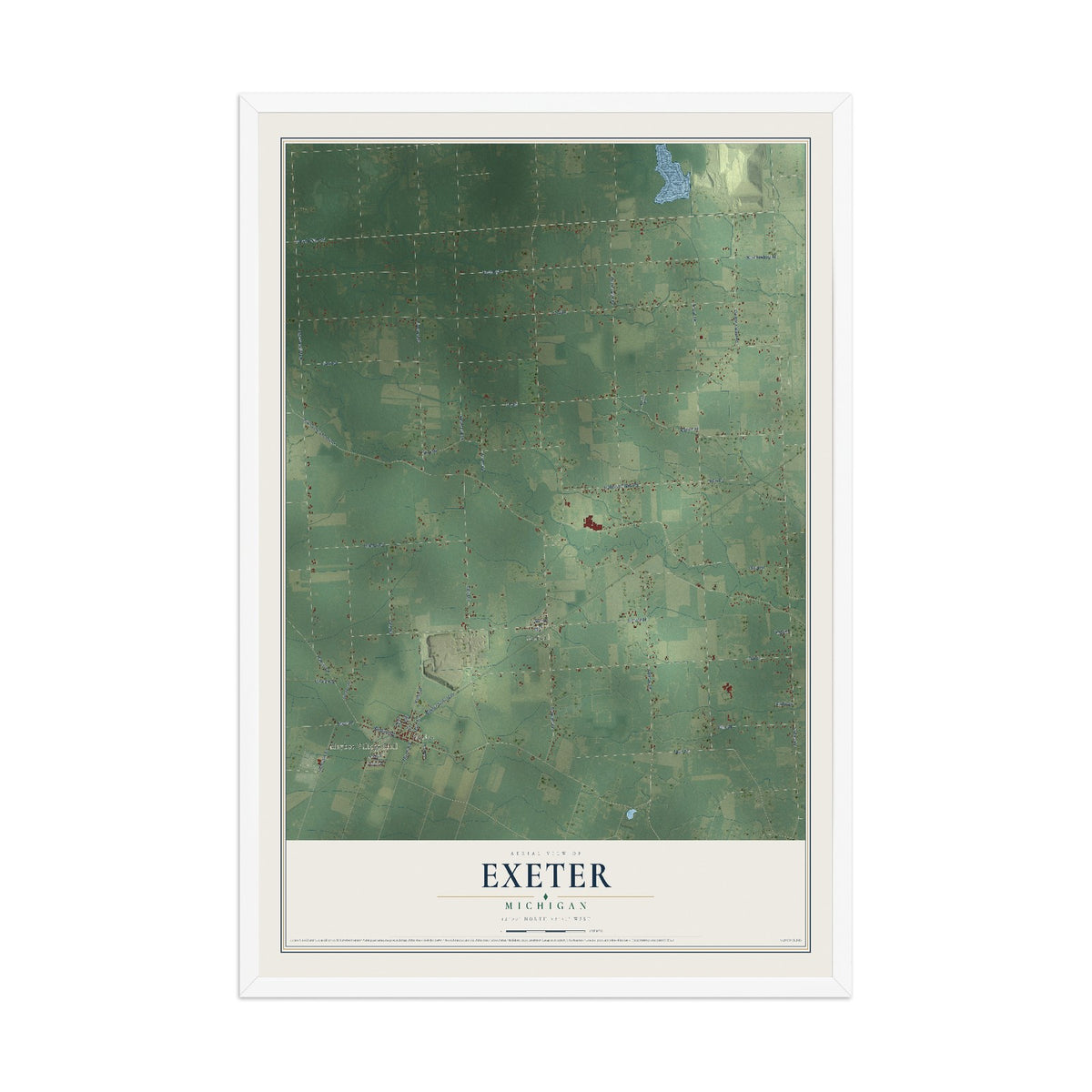 Map of Exeter, Michigan, 12 x 18 inch print in a white wood frame