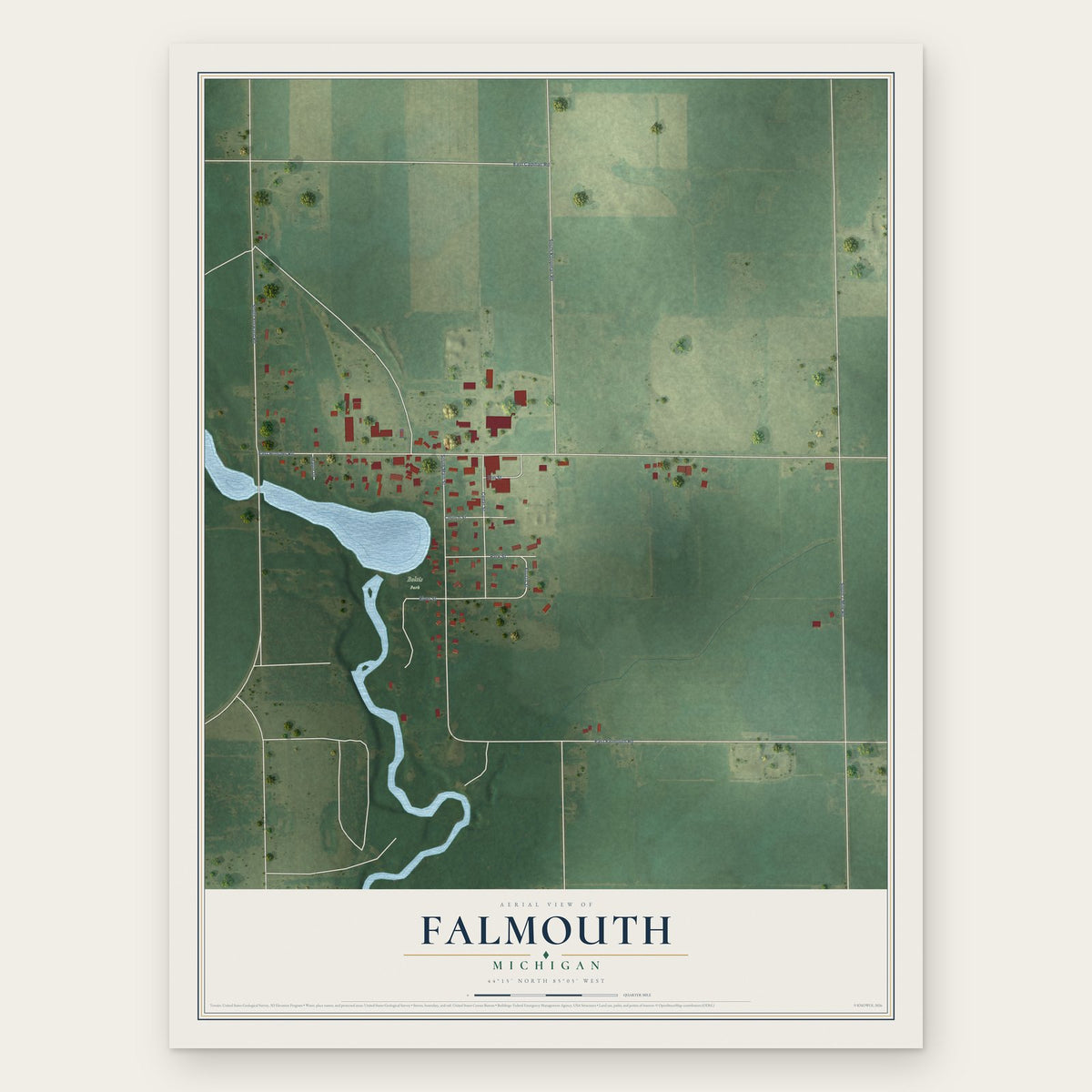 Falmouth, Michigan map print, the full design
